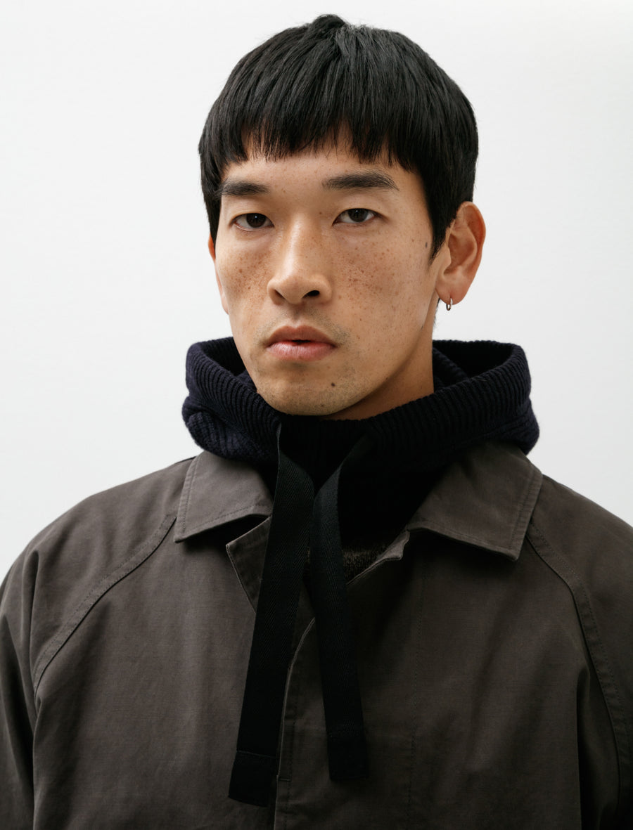 MHL Knitted Hood Lambswool Dark Navy - Image 2