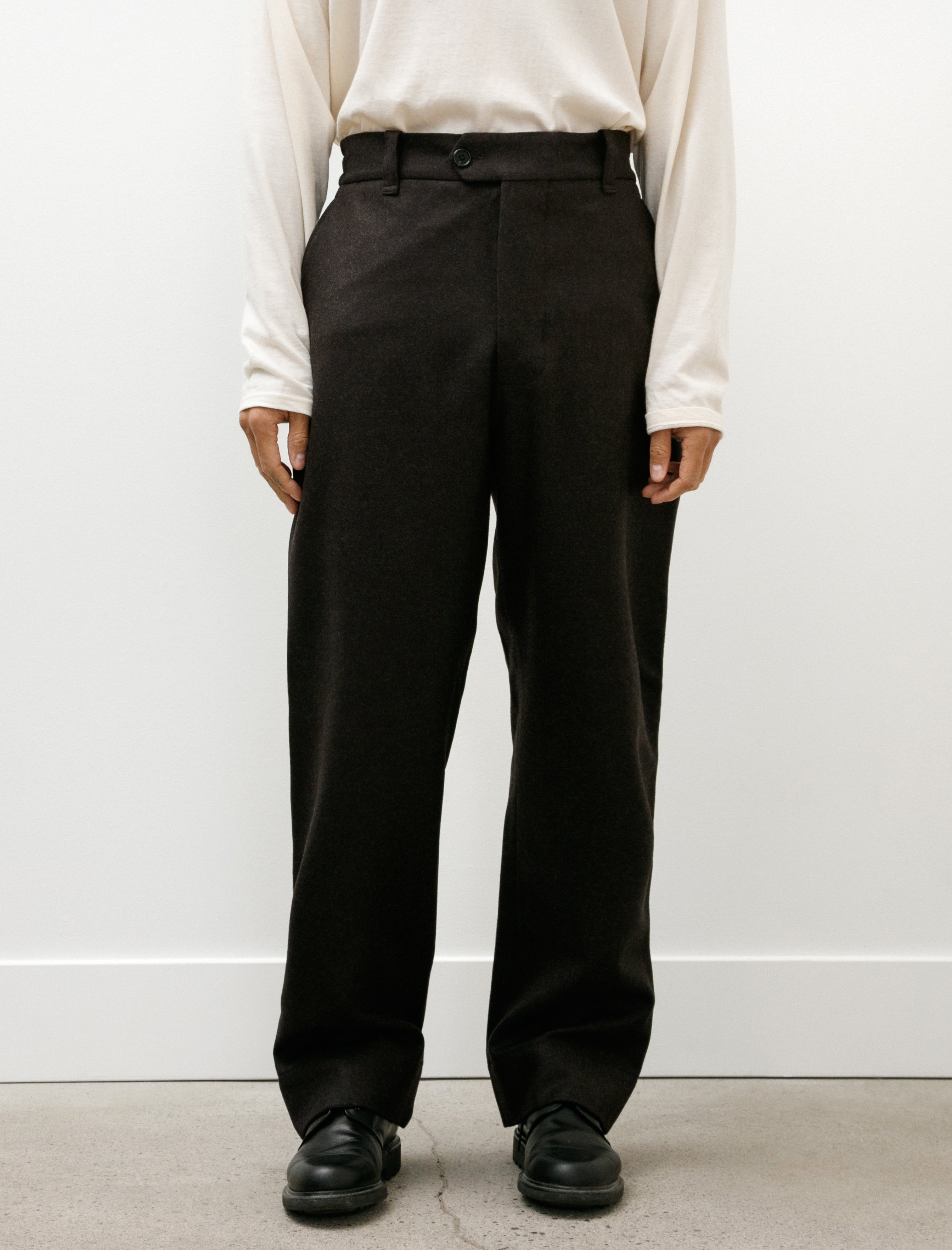 Margaret Howell Relaxed Trousers Compact Yarn Dyed Wool Bark