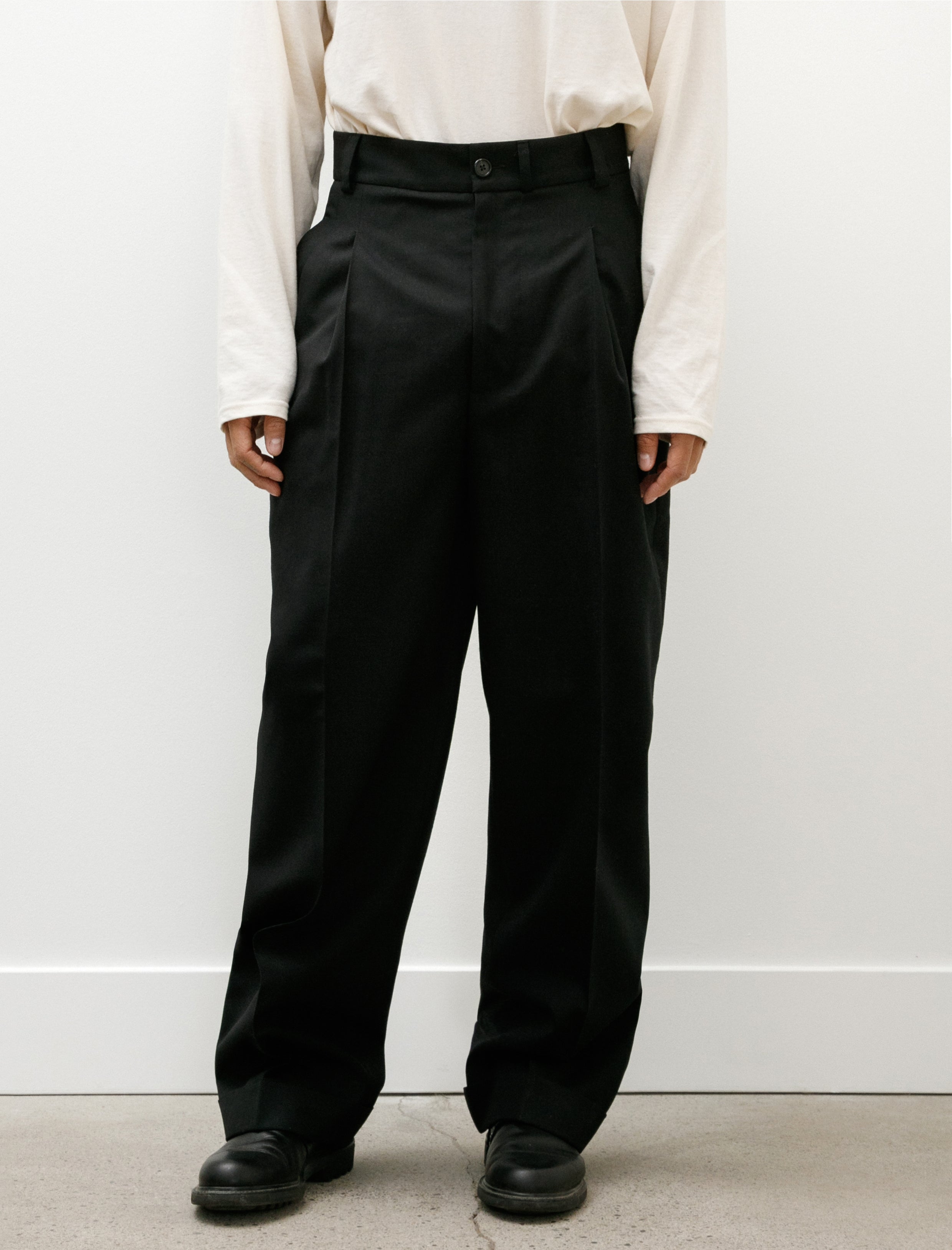 Margaret Howell Stitch Pleat Trousers Dry Wool Black
