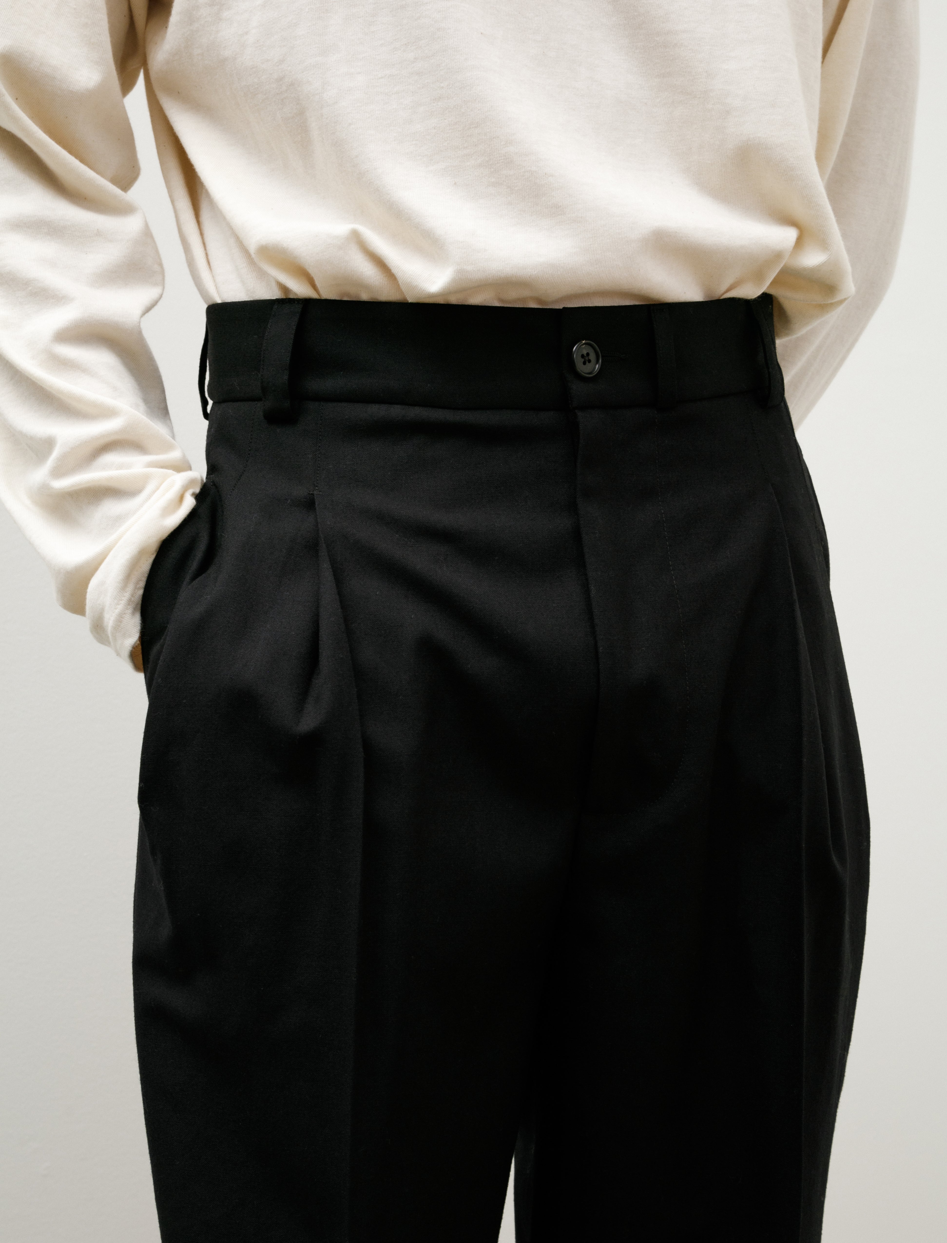 Margaret Howell Stitch Pleat Trousers Dry Wool Black