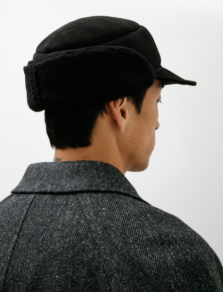 Press Stud Shearling Cap Curly Merino Shearling Black - Image 3