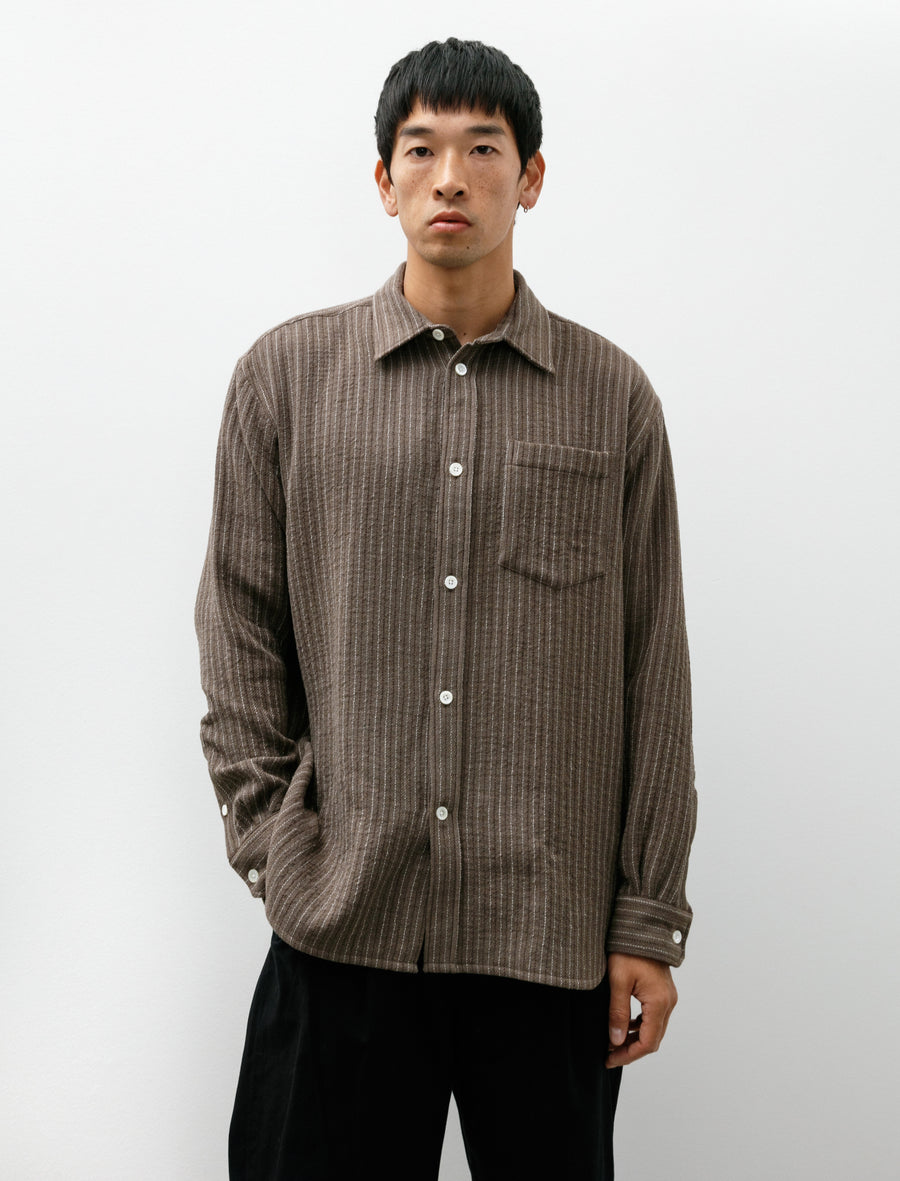 Ole Oversized Wool Stripe Shirt Seal Brown - Image 1