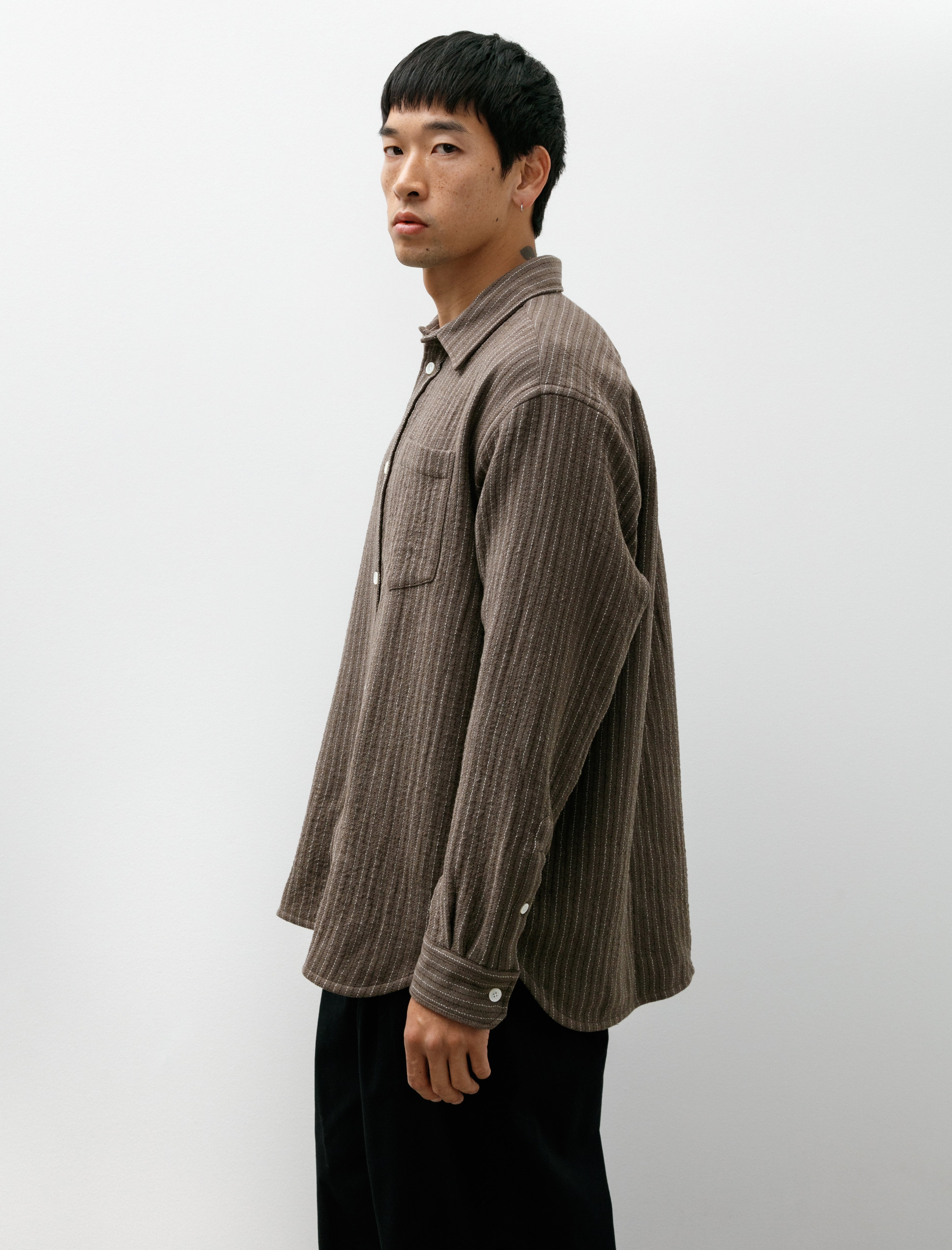 Norse Projects Ole Oversized Wool Stripe Shirt Seal Brown