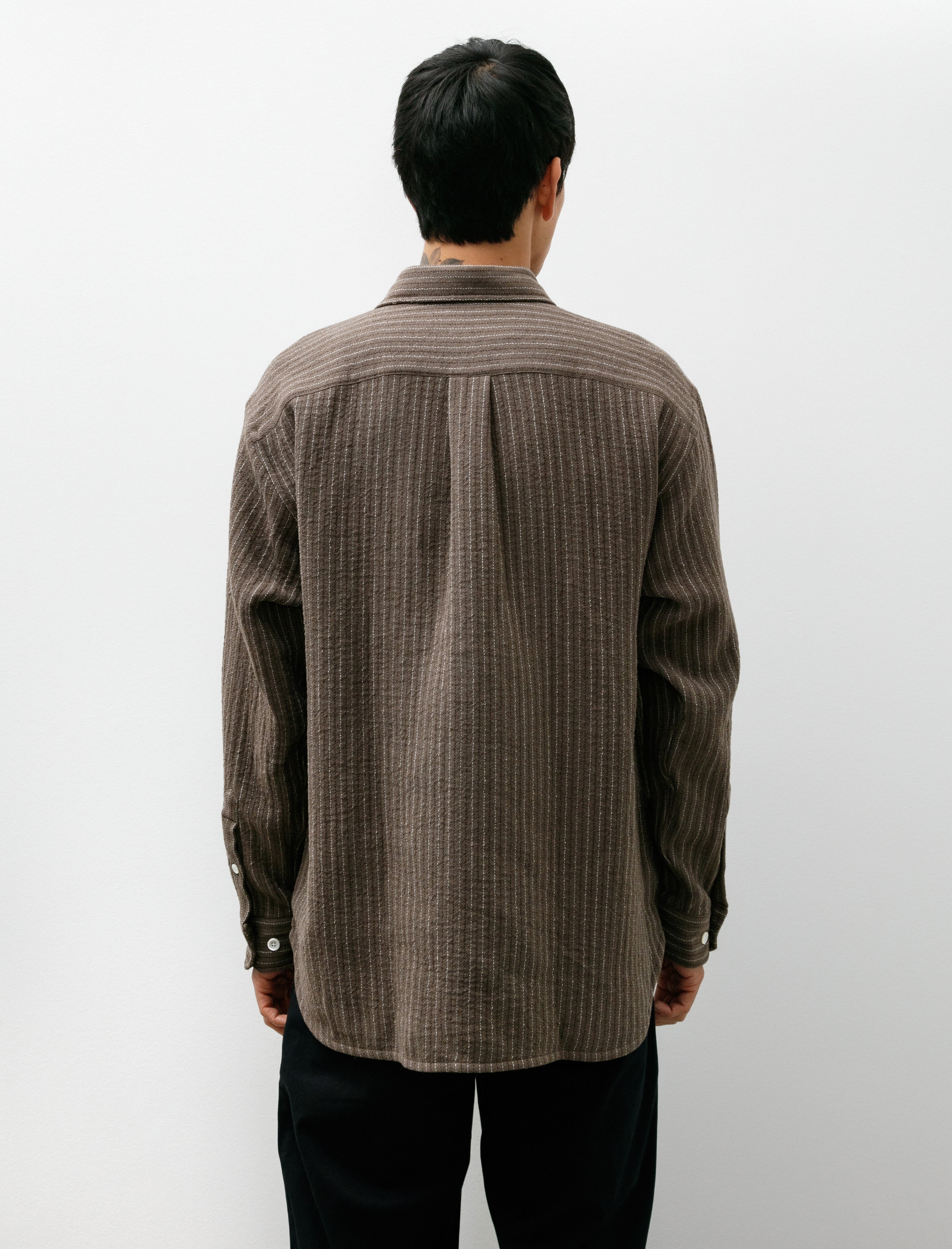 Norse Projects Ole Oversized Wool Stripe Shirt Seal Brown