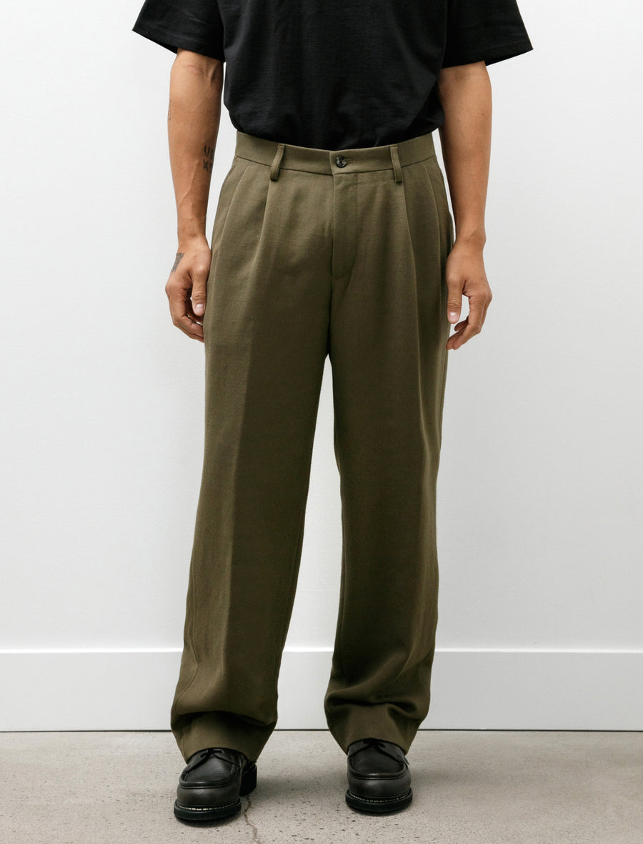 Benn Relaxed Cavalry Cotton Wool Pleated Trouser Olive Night - Image 4