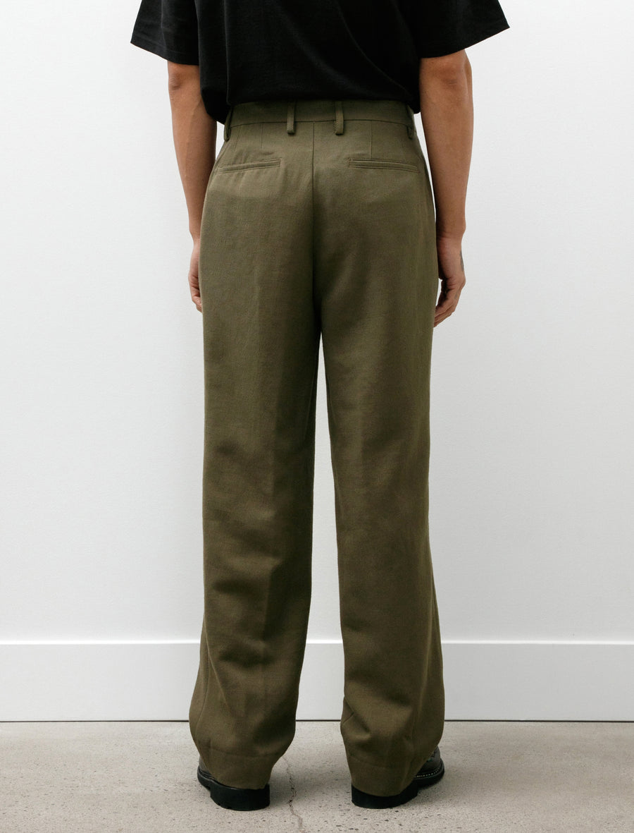 Benn Relaxed Cavalry Cotton Wool Pleated Trouser Olive Night - Image 5