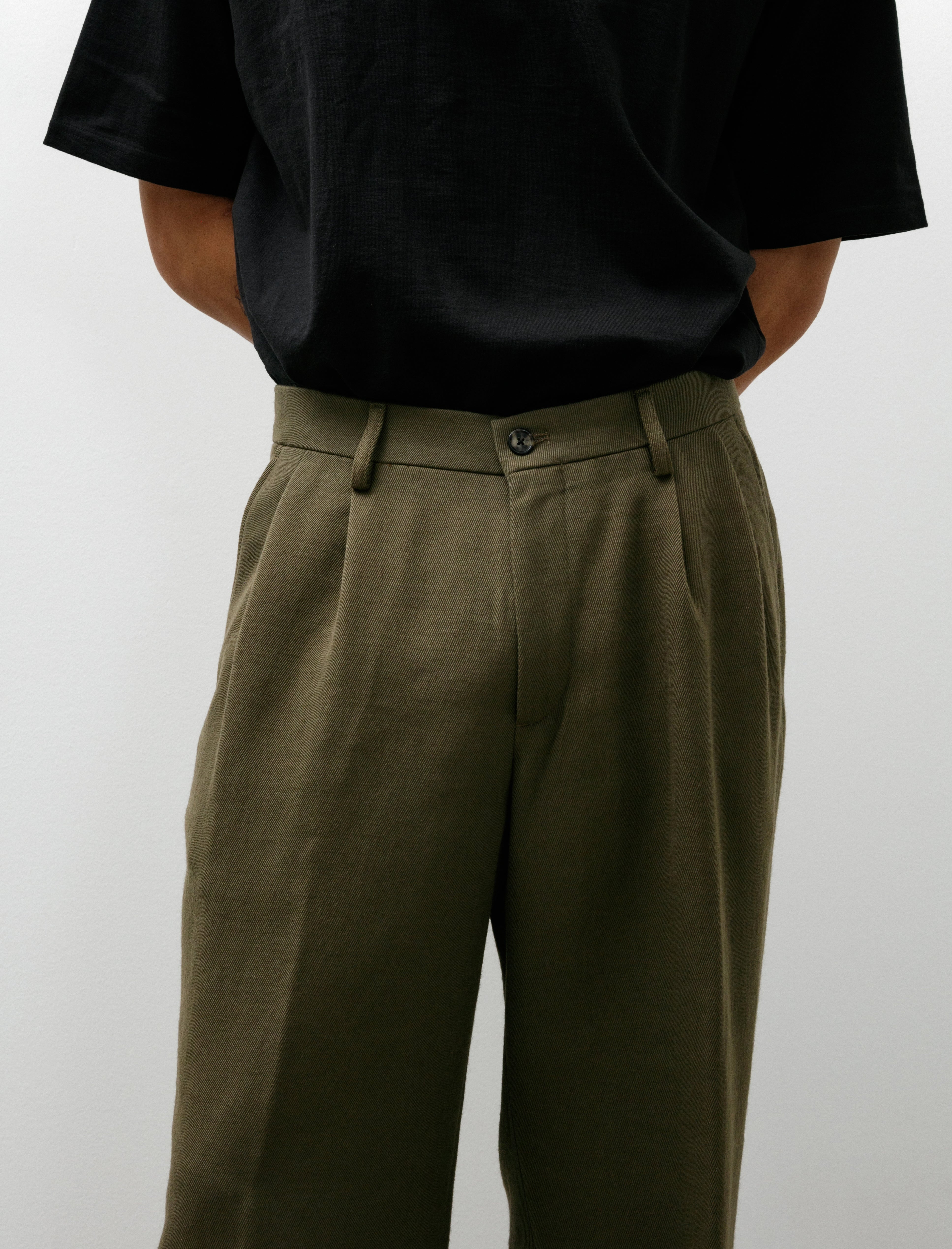 Norse Projects Benn Relaxed Cavalry Cotton Wool Pleated Trouser Olive Night