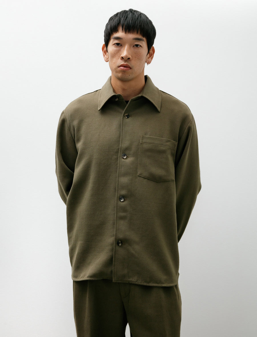 Hjalmer Cavalry Cotton Wool Over Shirt Olive Night - Image 1