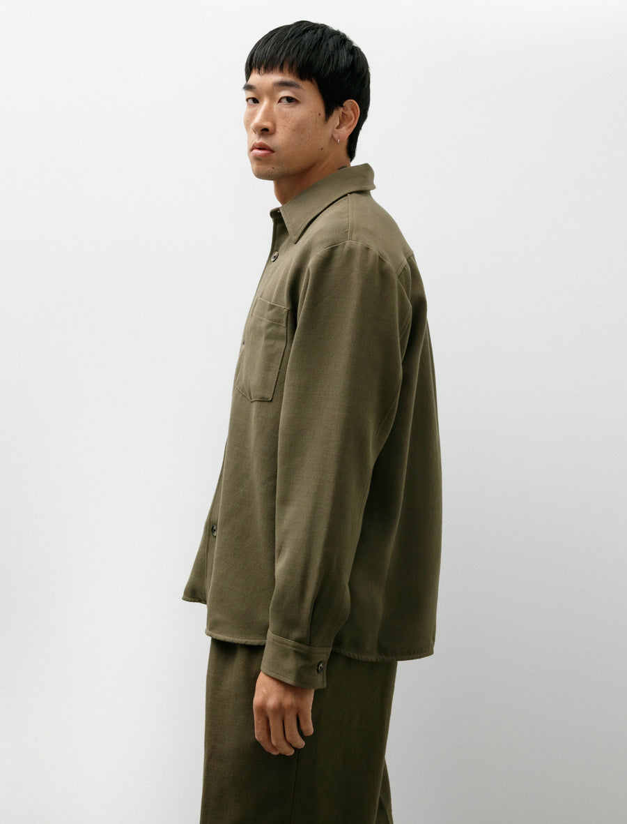 Hjalmer Cavalry Cotton Wool Over Shirt Olive Night - Image 3