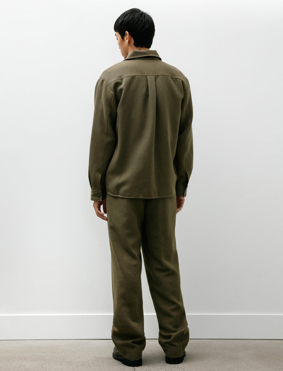 Benn Relaxed Cavalry Cotton Wool Pleated Trouser Olive Night - Image 2