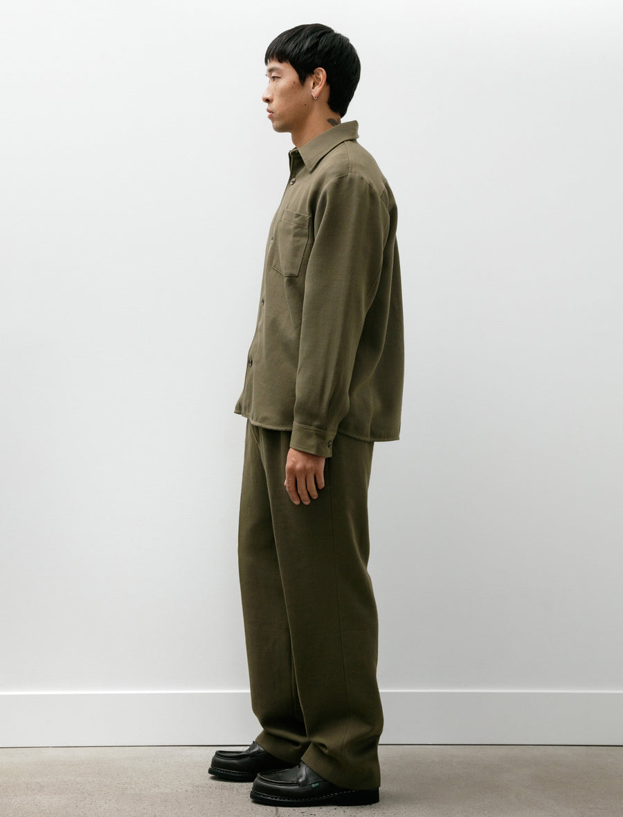Benn Relaxed Cavalry Cotton Wool Pleated Trouser Olive Night - Image 3