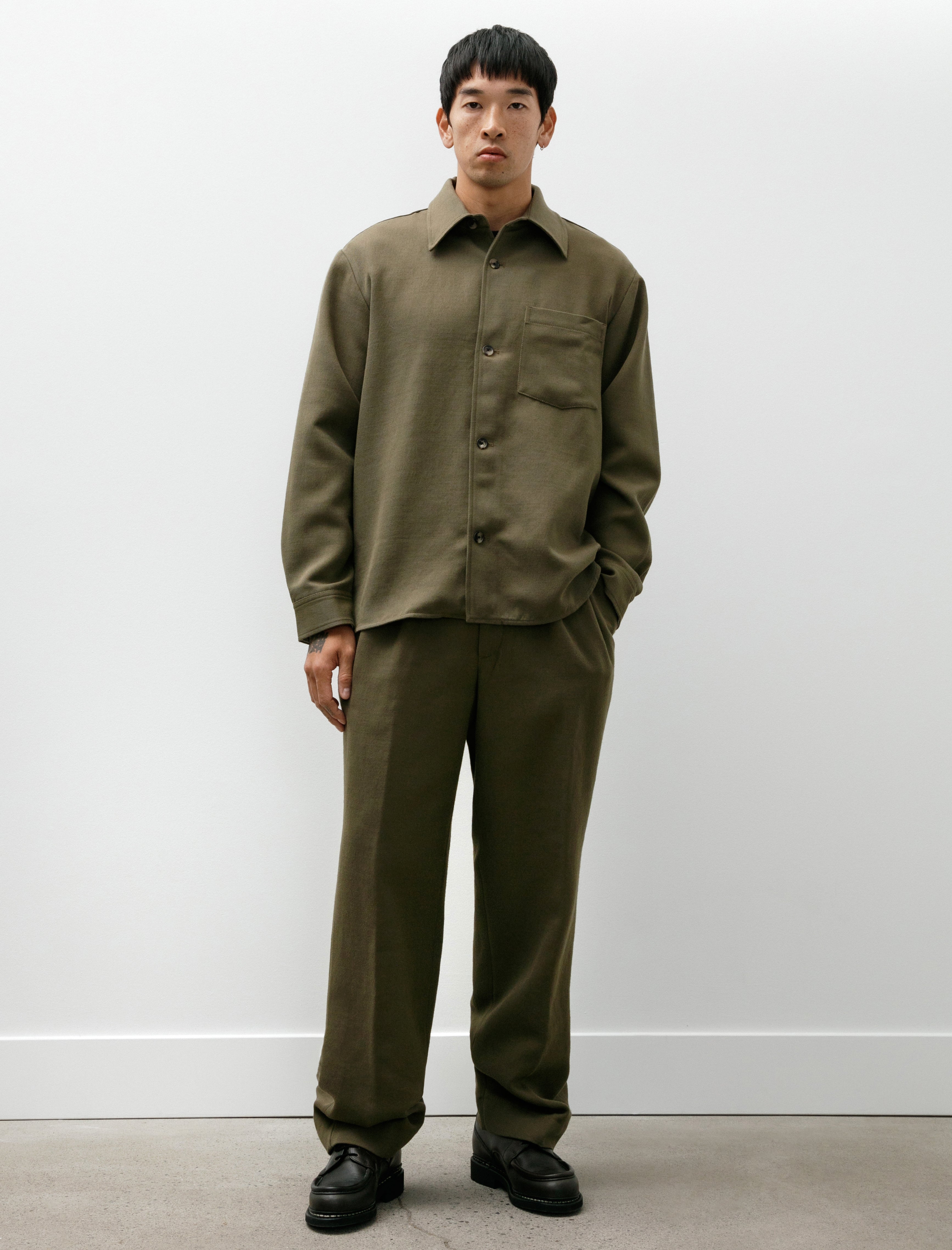 Norse Projects Benn Relaxed Cavalry Cotton Wool Pleated Trouser Olive Night