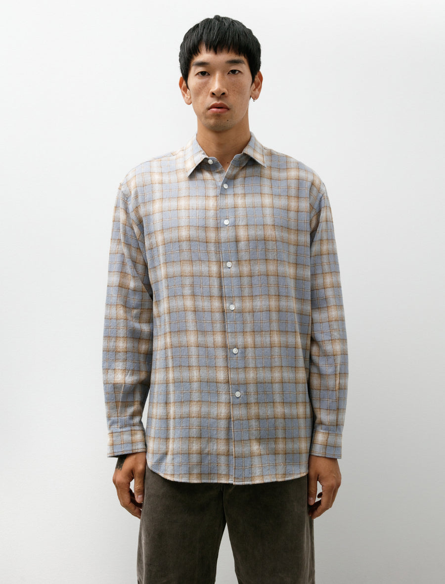 Airy Wool Check Shirt Light Blue Beige - Image 1