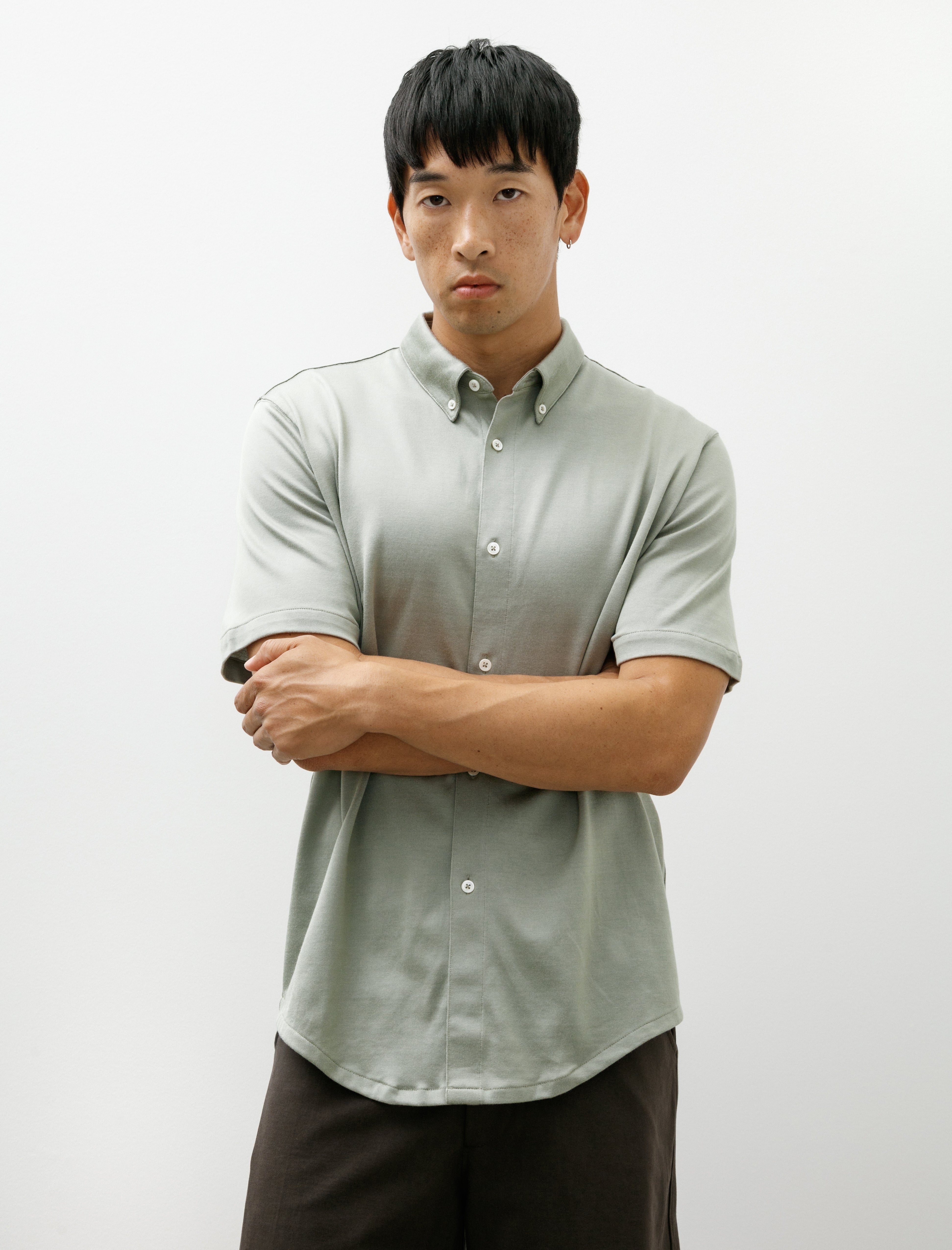 Lady White Co. SS CR Jersey Button Down Pistachio