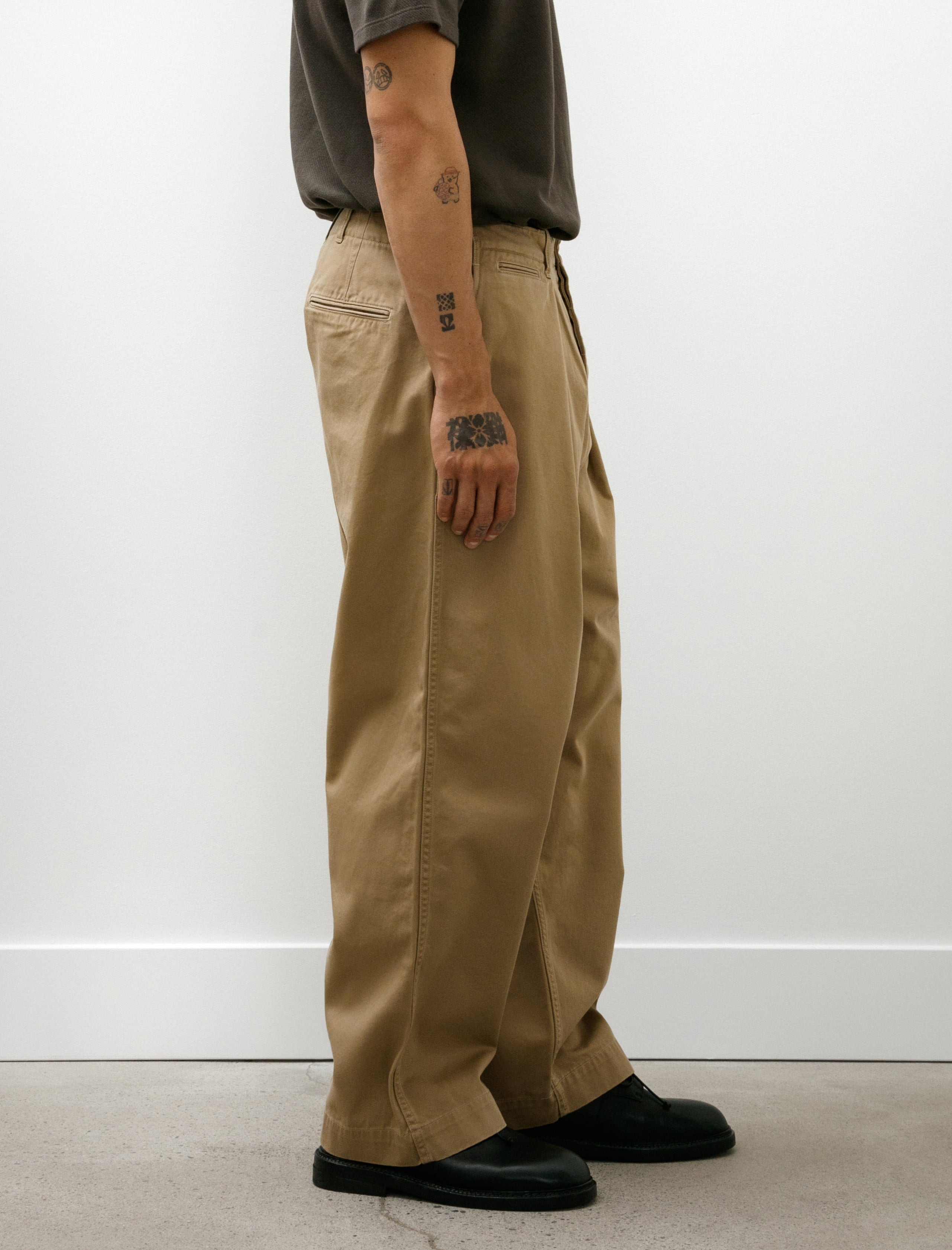 Niceness Albarn Distressed Resized Chino Trousers Beige