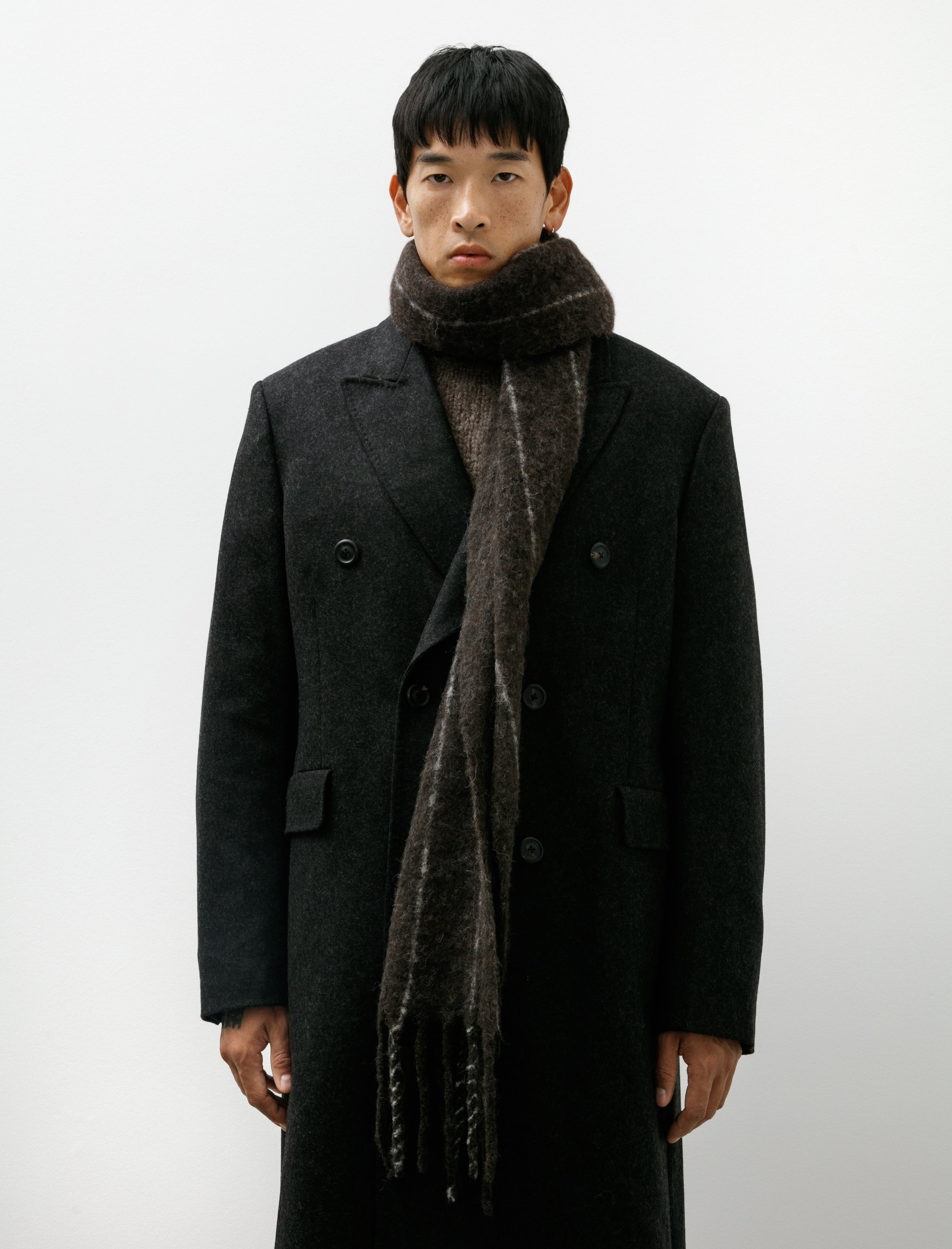 Our Legacy Estate Scarf Brown Pinstripe Fuzzy Alpaca