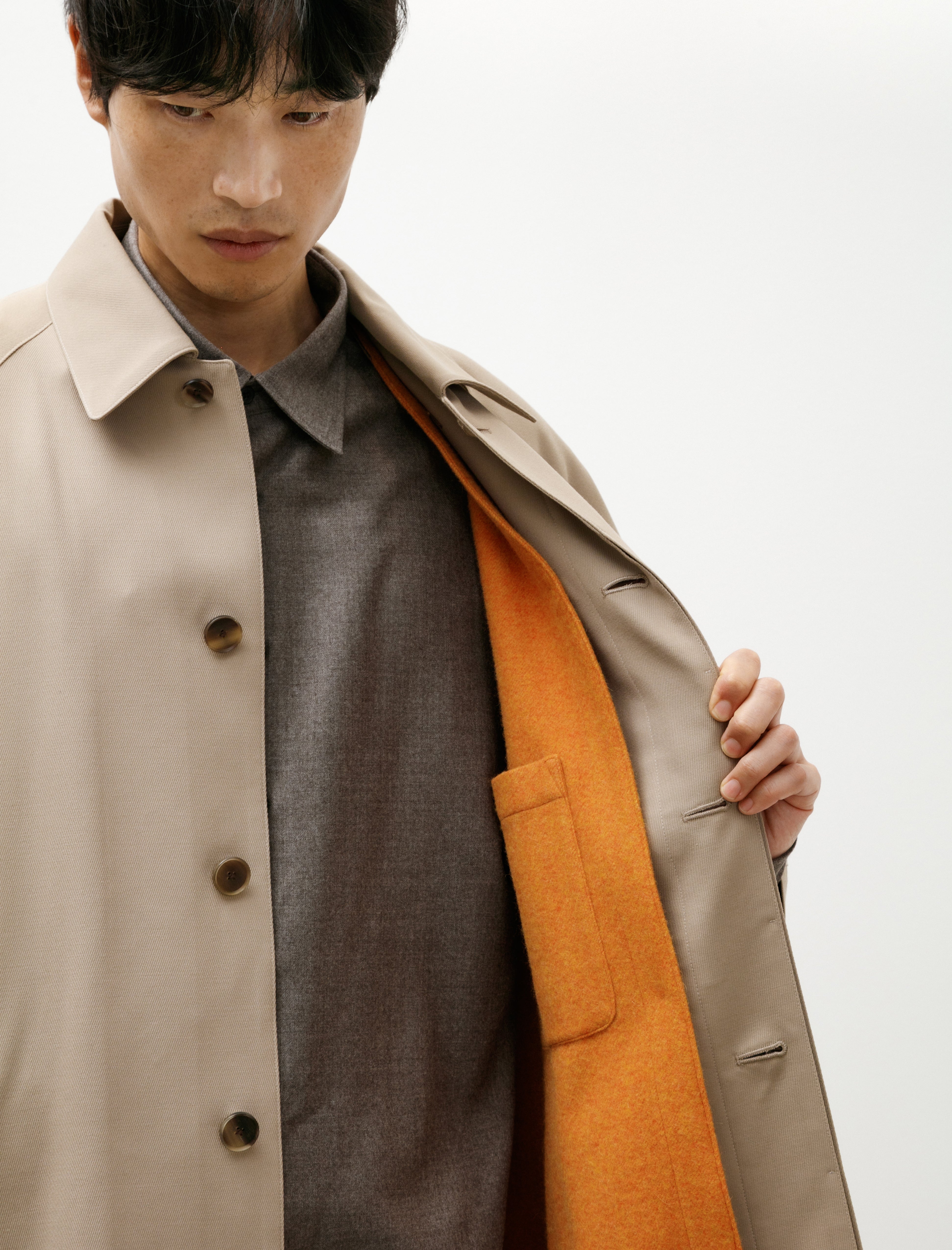 Auralee Ultra Fine Wool Twill Wool Lined Coat Beige Mix Orange