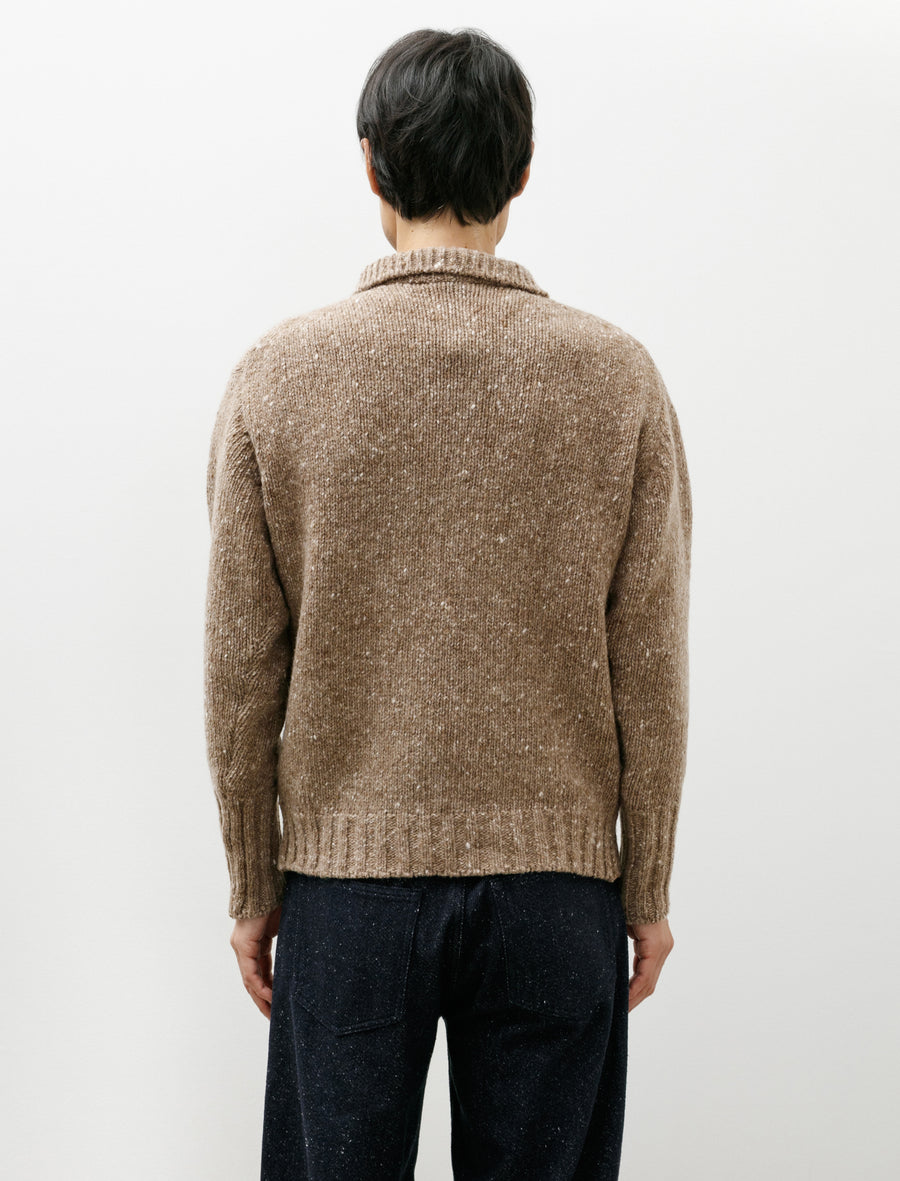 Low Gauge Homespun Tweed Knit Zip Turtle Top Brown - Image 2