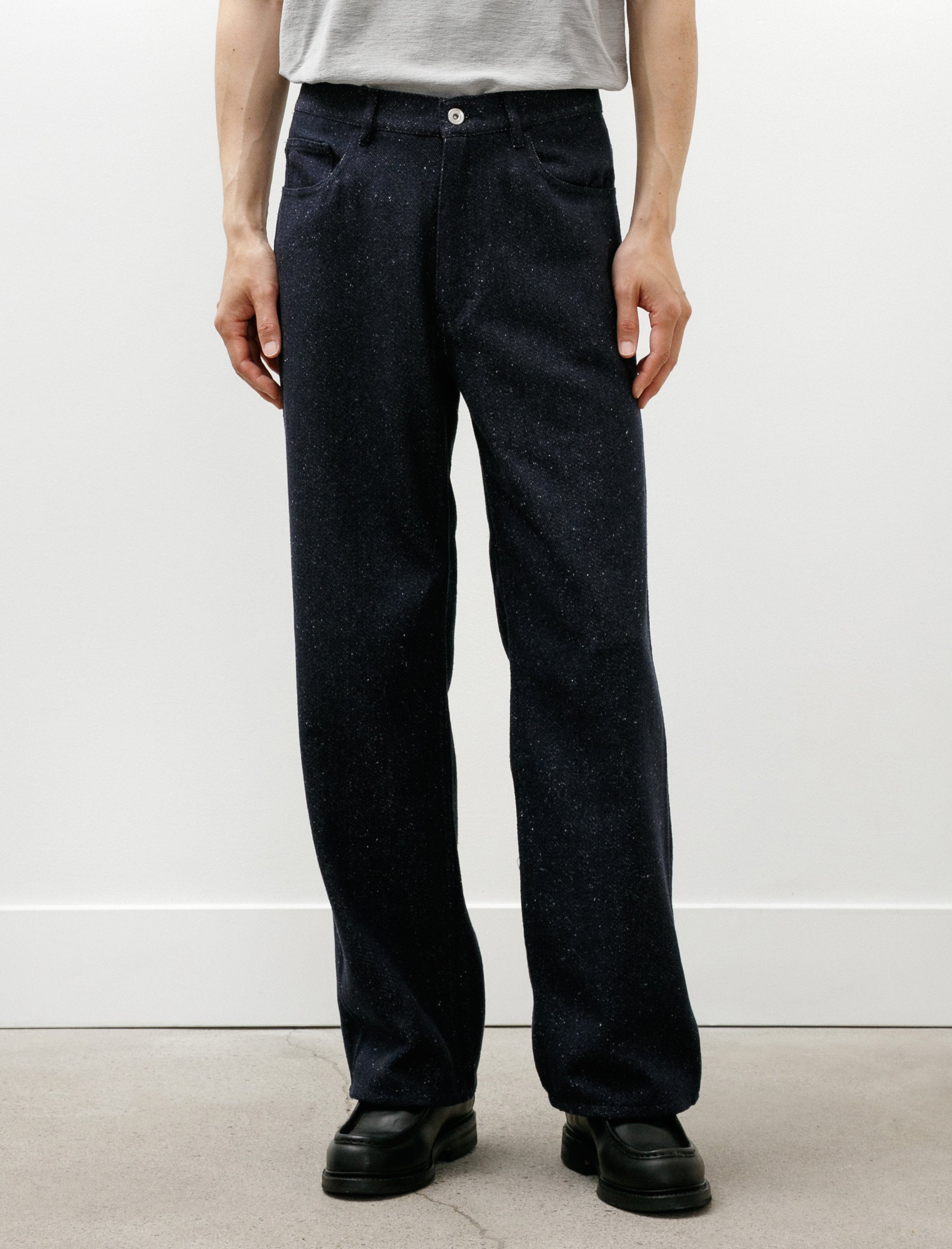 Auralee Silk Nep Denim 5P Wide Pants Dark Navy