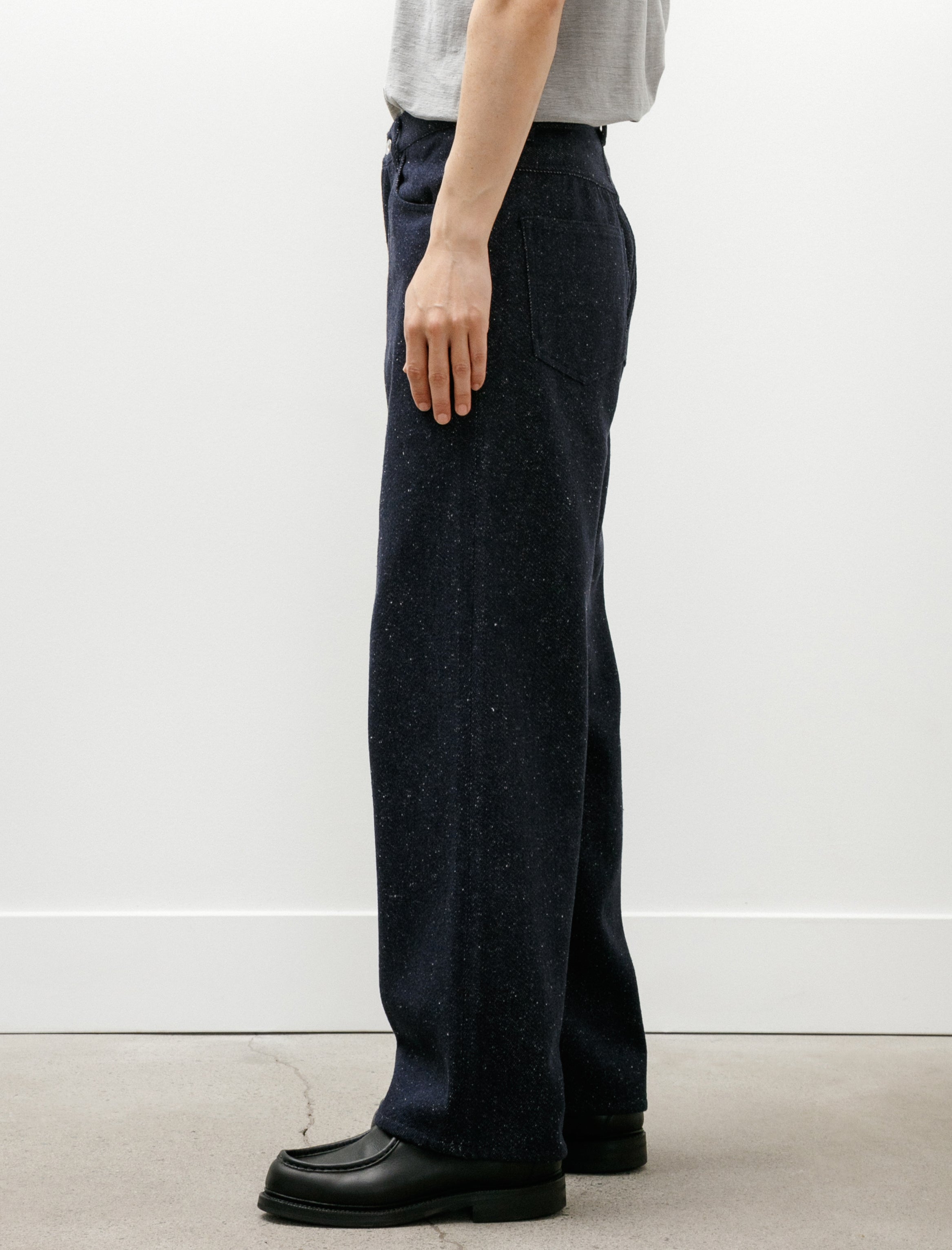 Auralee Silk Nep Denim 5P Wide Pants Dark Navy