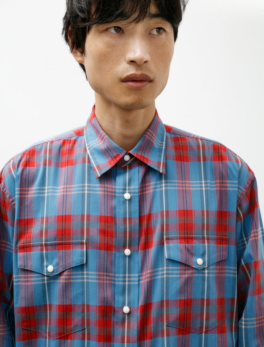 High Twist Cotton Silk Shirt Blue Check - Image 4