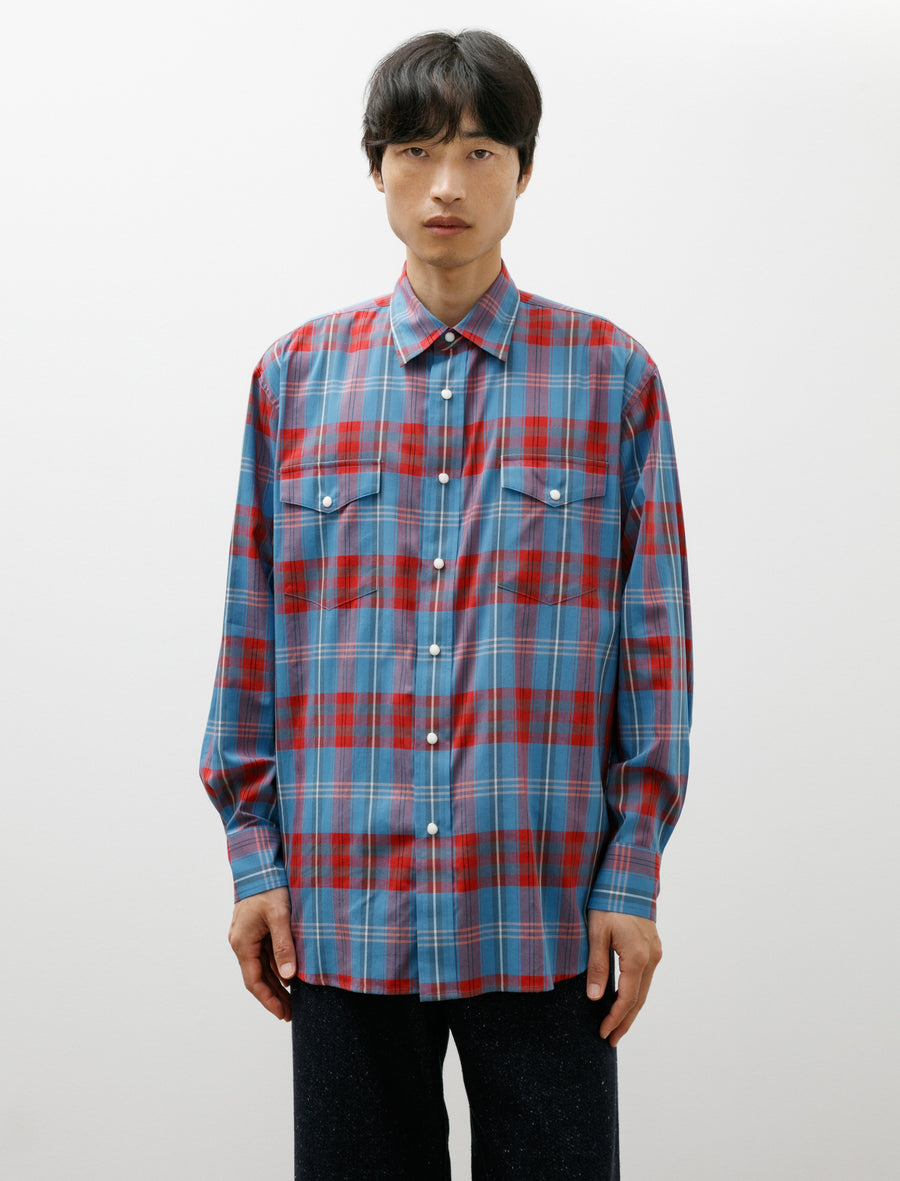 High Twist Cotton Silk Shirt Blue Check - Image 1
