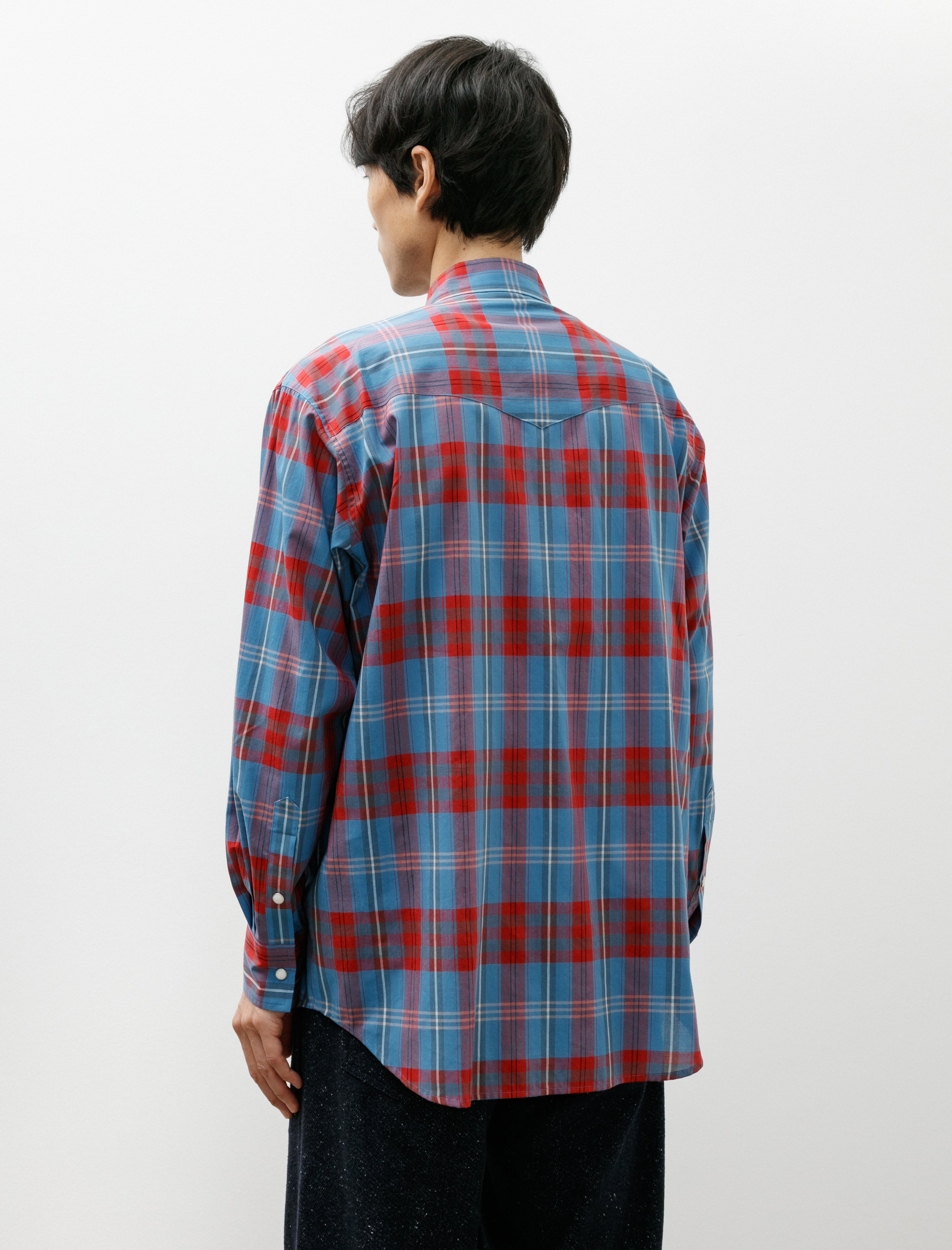 Auralee High Twist Cotton Silk Shirt Blue Check
