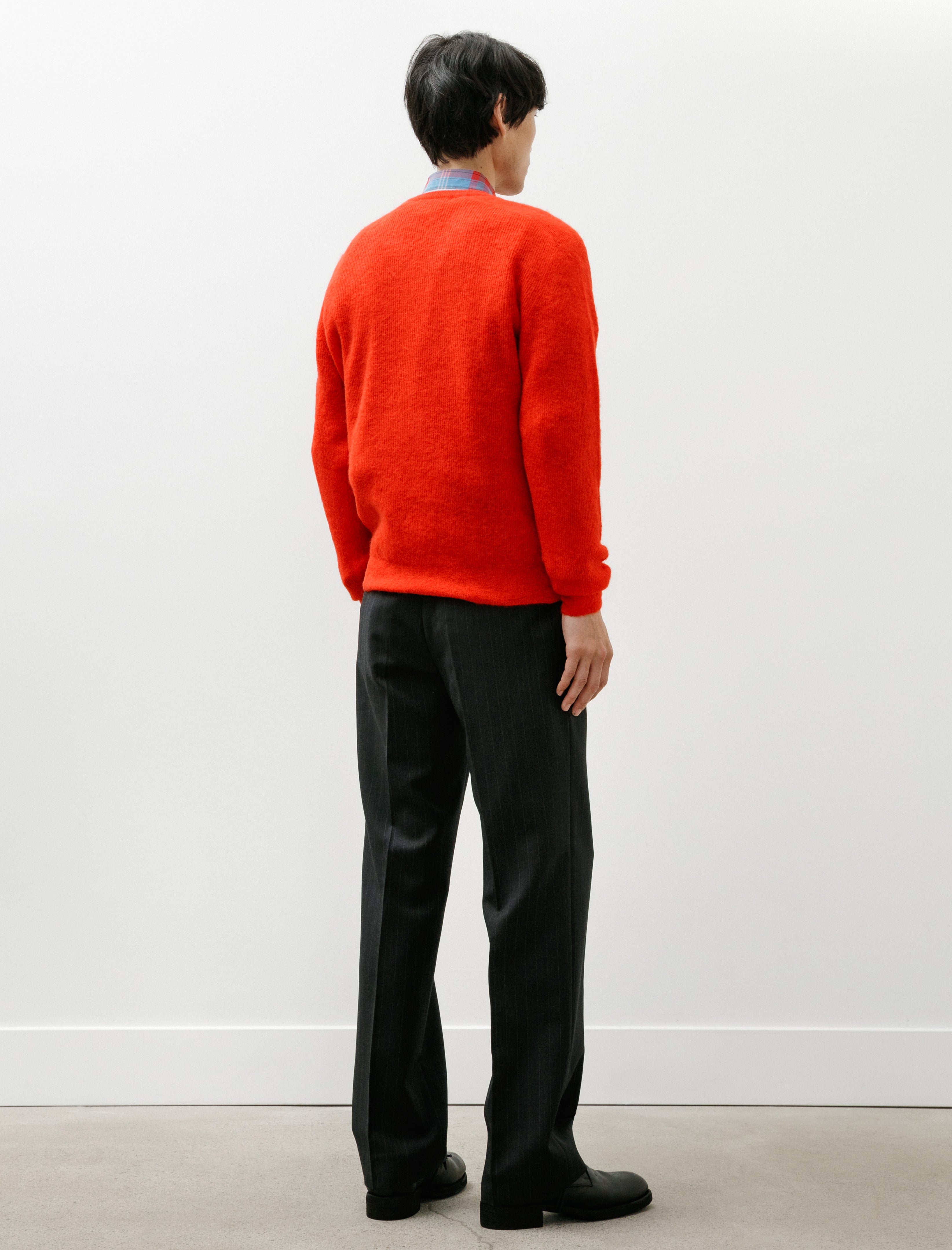 Auralee Bluefaced Wool Two-Tuck Slacks Charcoal Navy Stripe