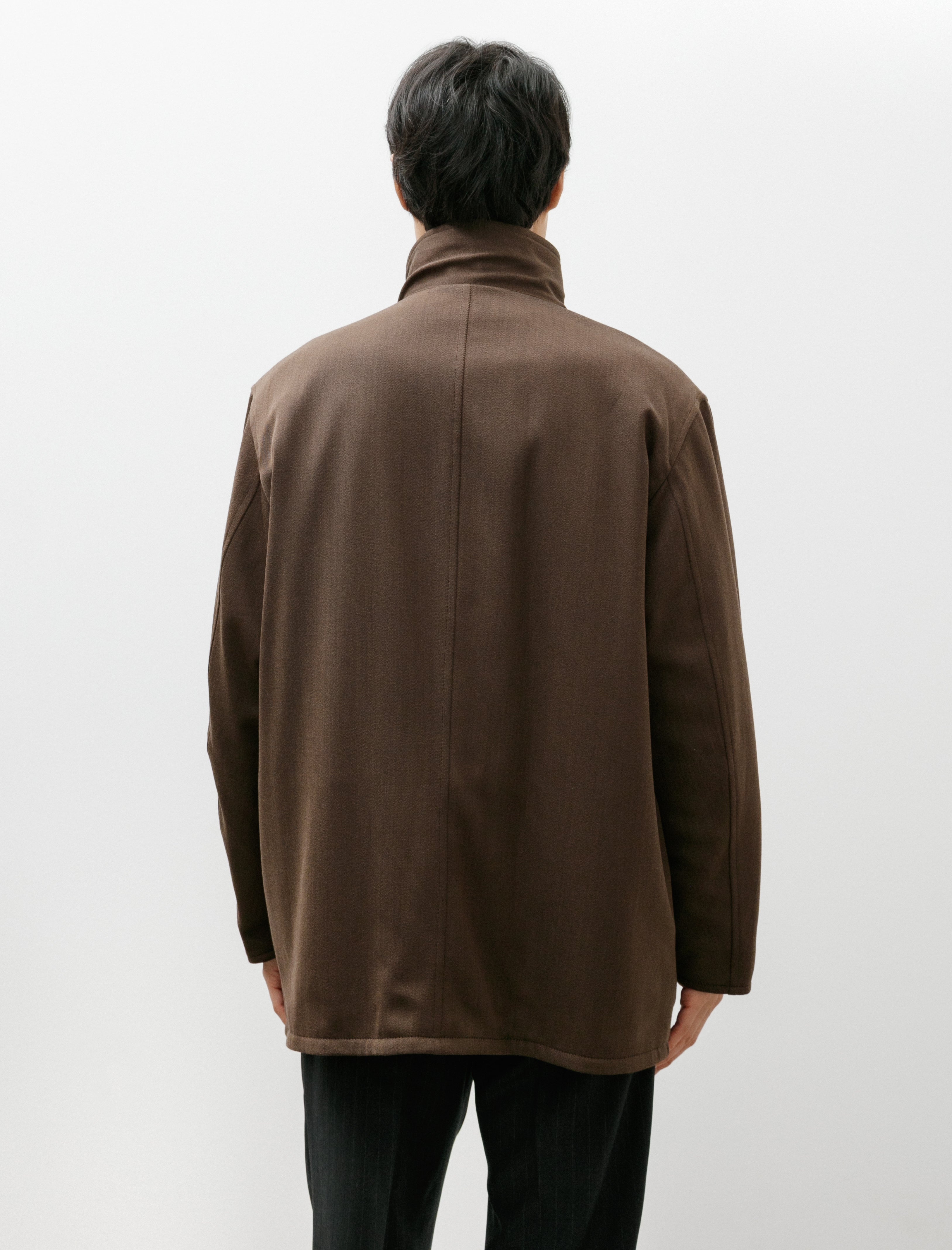 Auralee Reversible Wool Twisted Twill Sheep Leather Half Coat Brown Chambray x Black