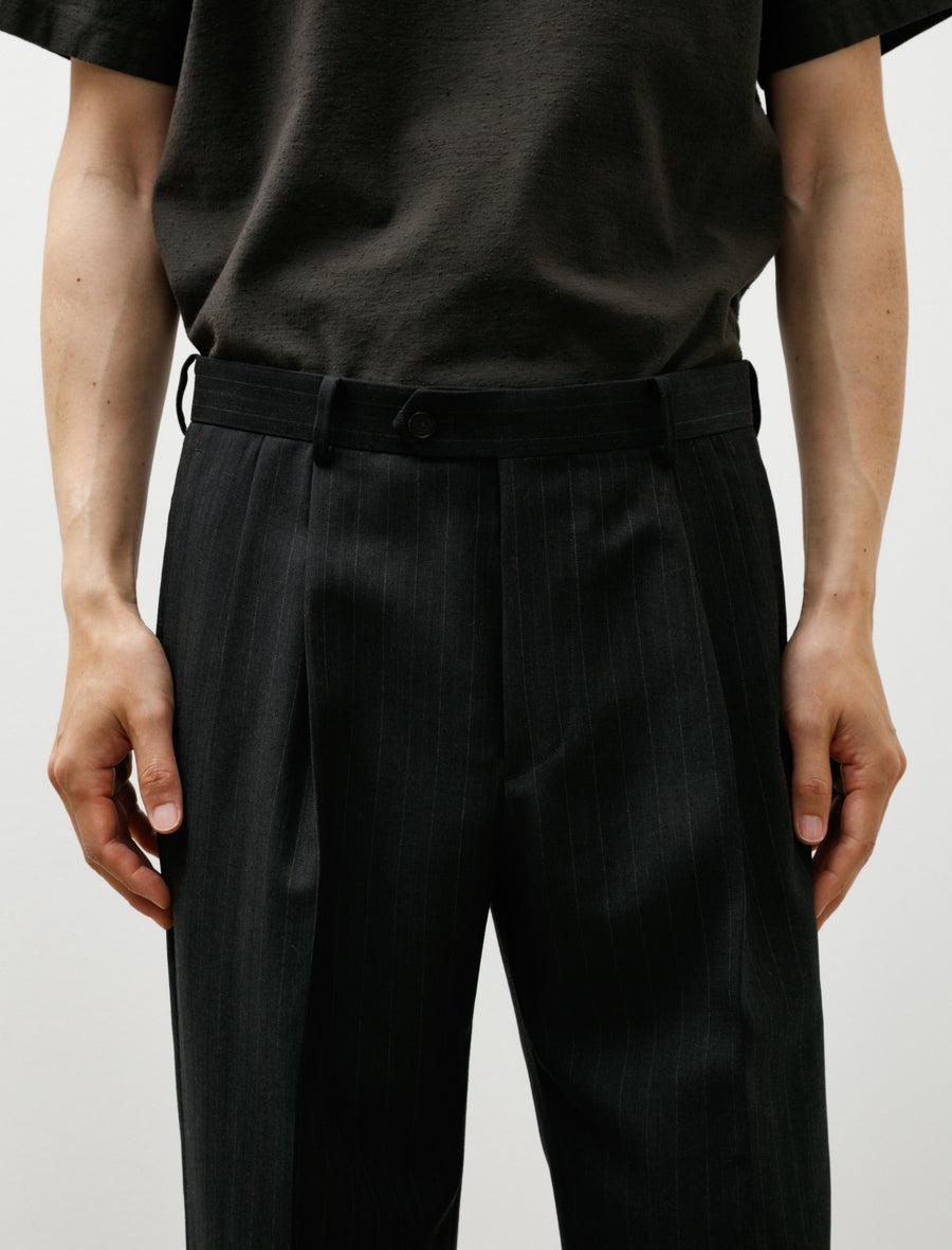 Bluefaced Wool Two-Tuck Slacks Charcoal Navy Stripe - Image 7