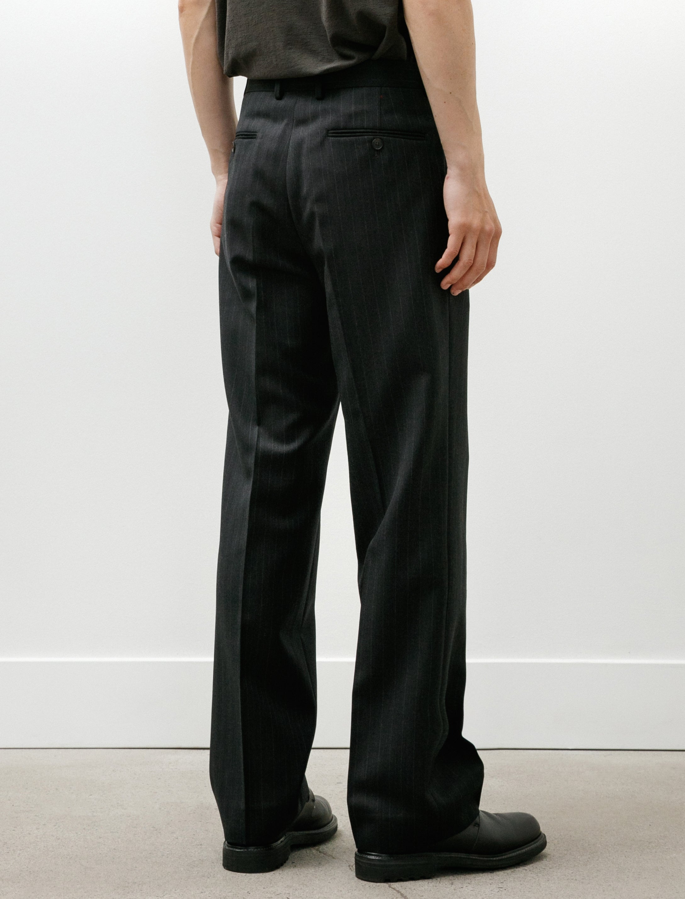 Auralee Bluefaced Wool Two-Tuck Slacks Charcoal Navy Stripe