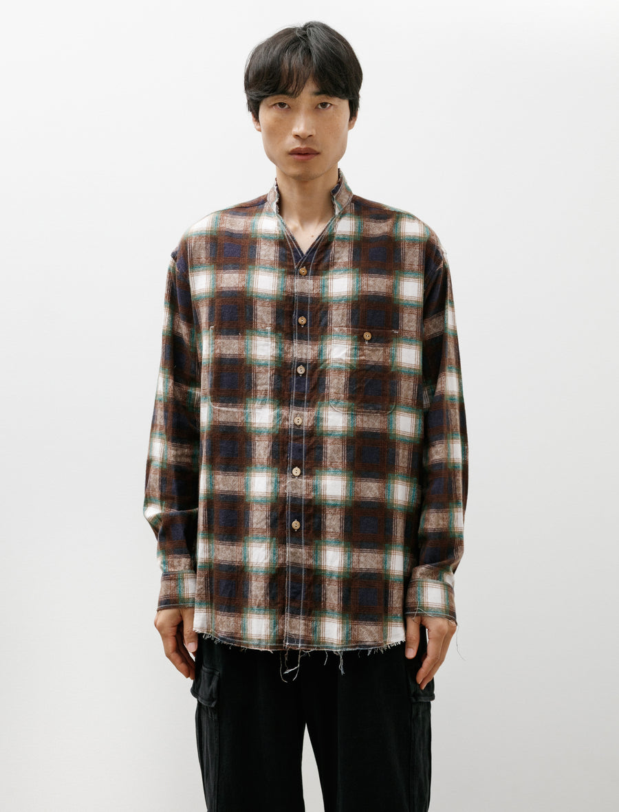 Cut Off Collar Work Shirt Green Check - Image 1