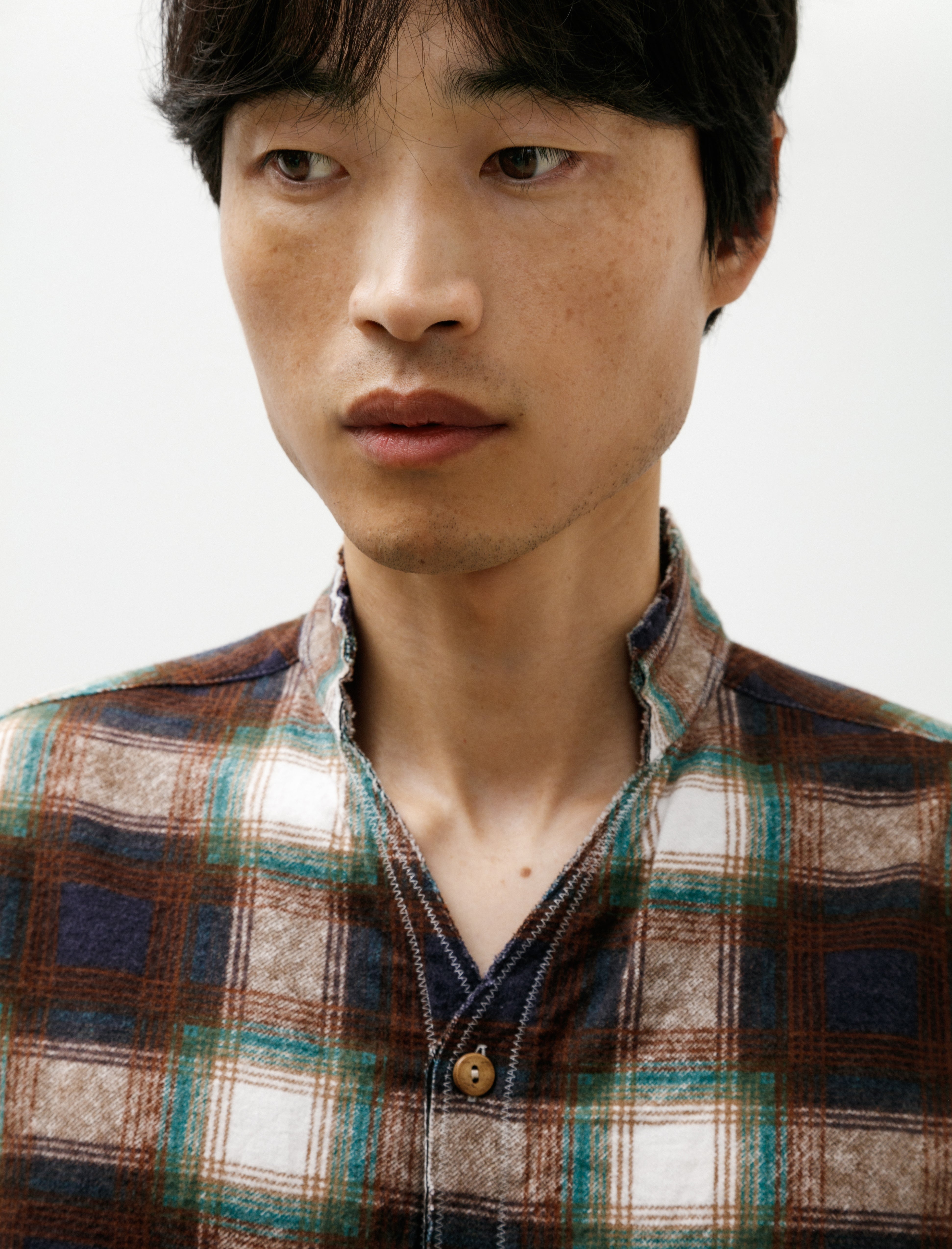 Blackbird Cut Off Collar Work Shirt Green Check