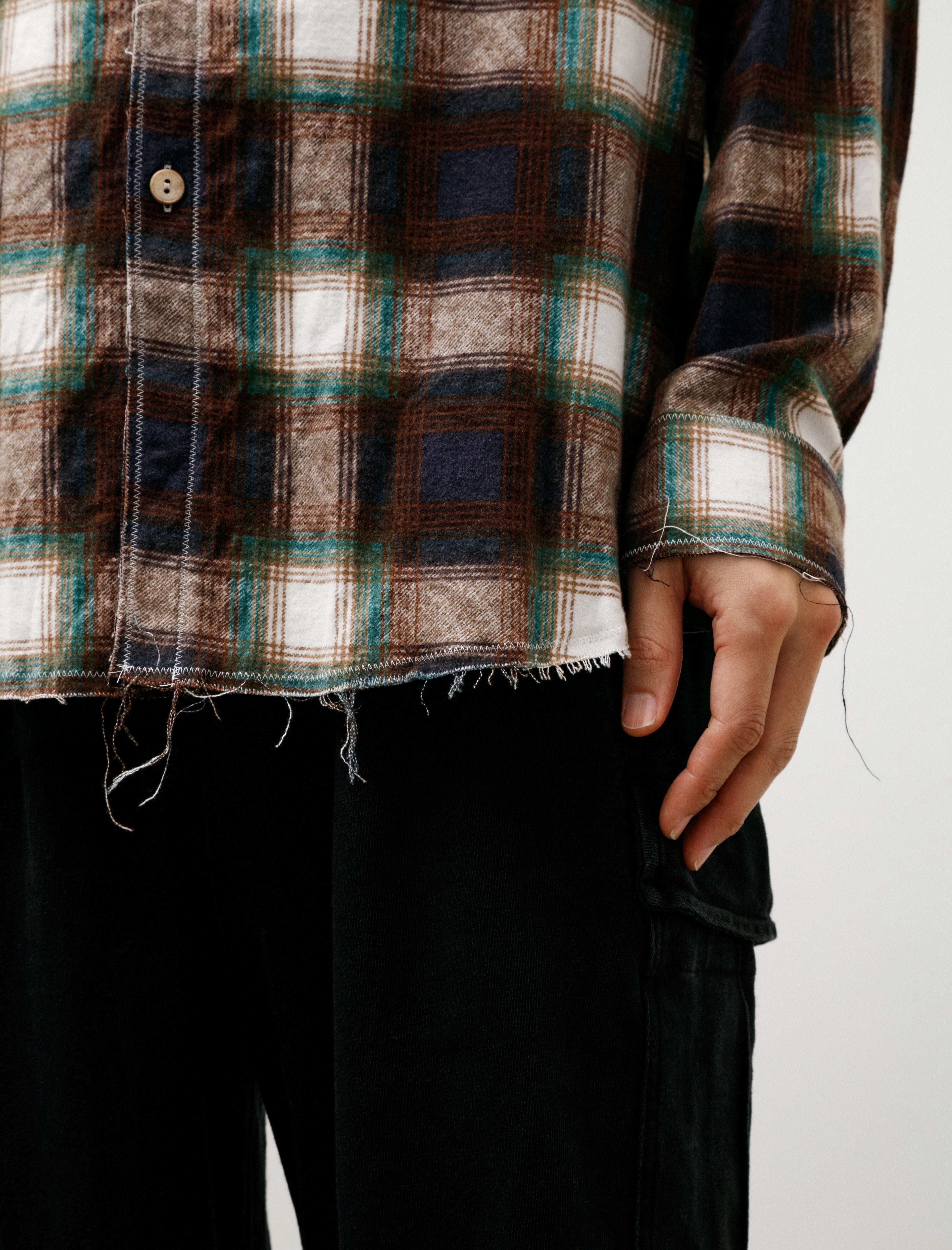 Blackbird Cut Off Collar Work Shirt Green Check