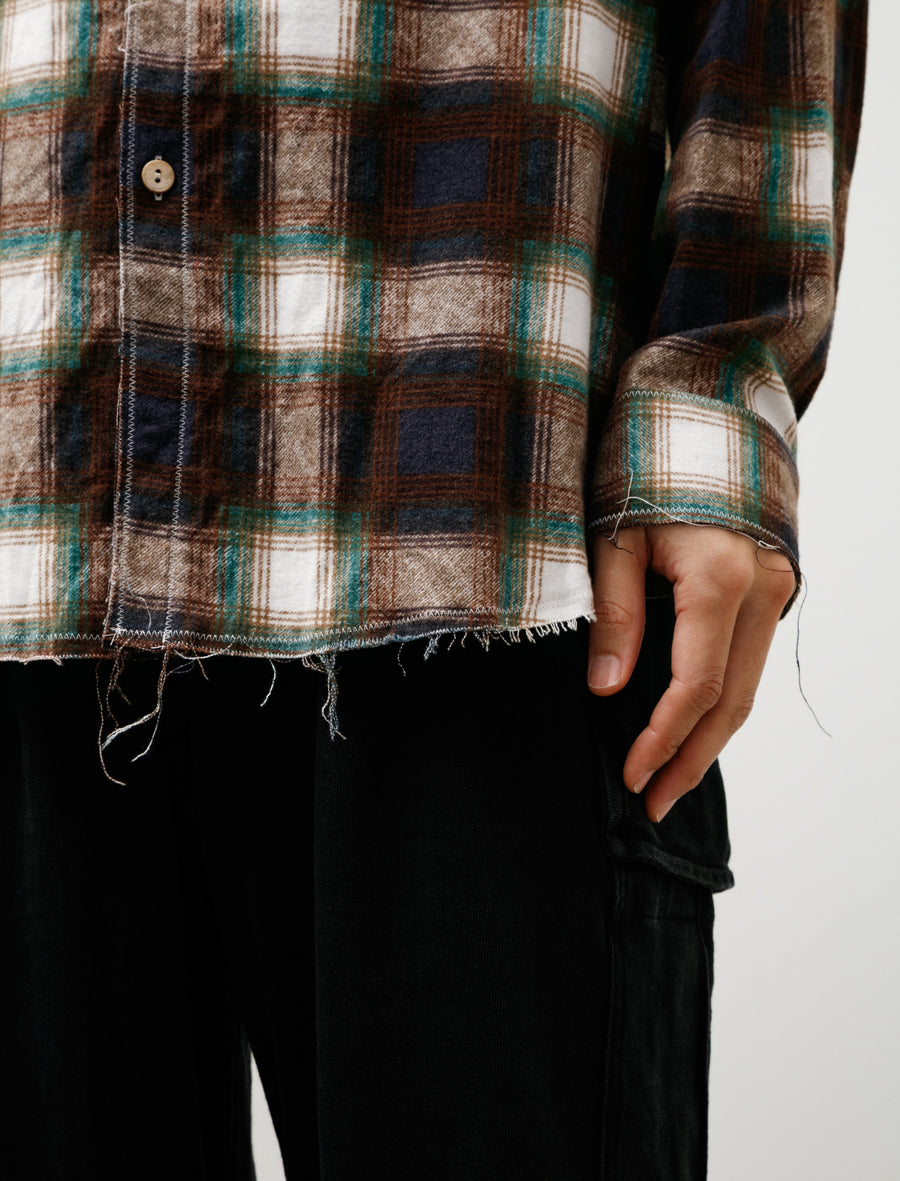 Cut Off Collar Work Shirt Green Check - Image 5