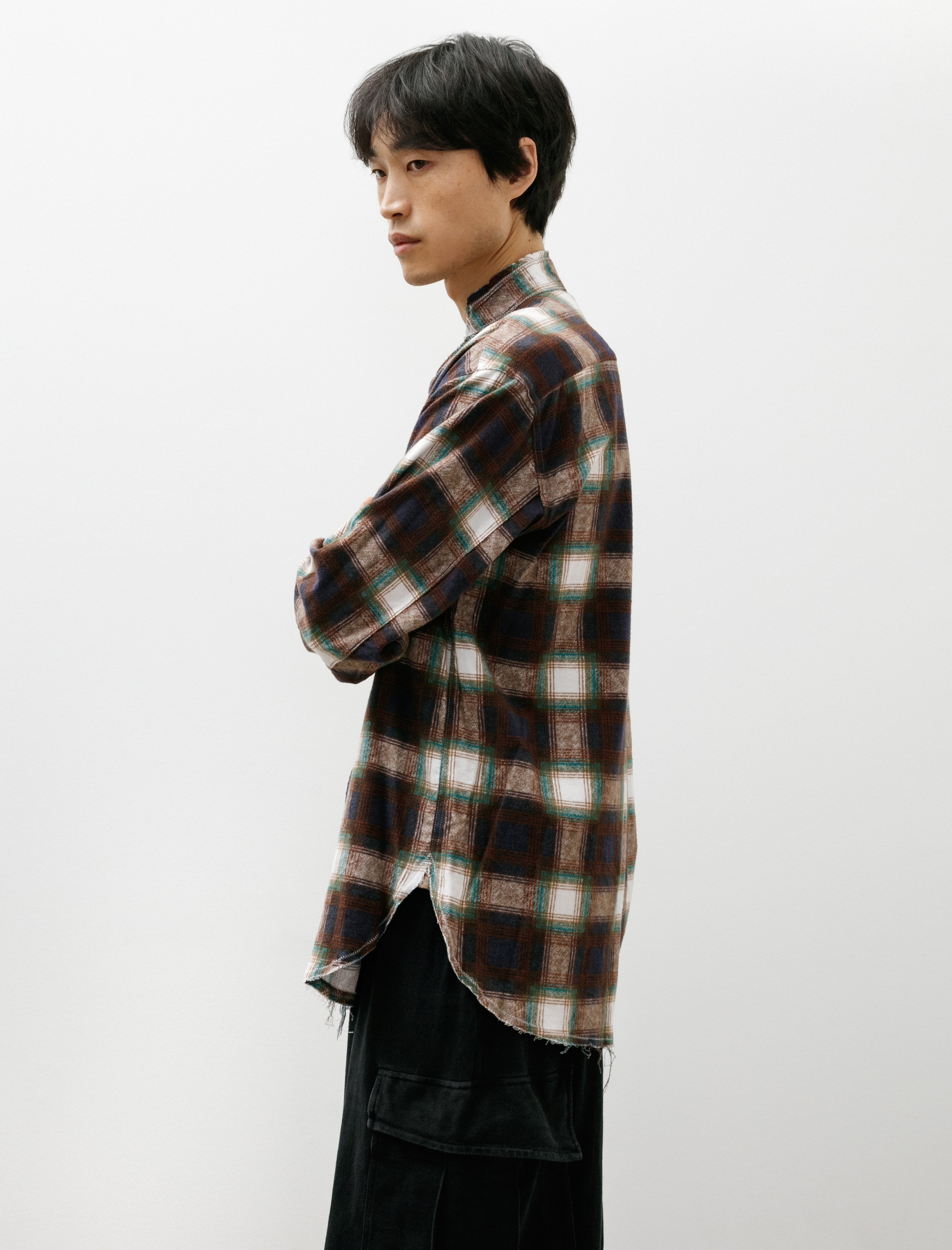 Blackbird Cut Off Collar Work Shirt Green Check