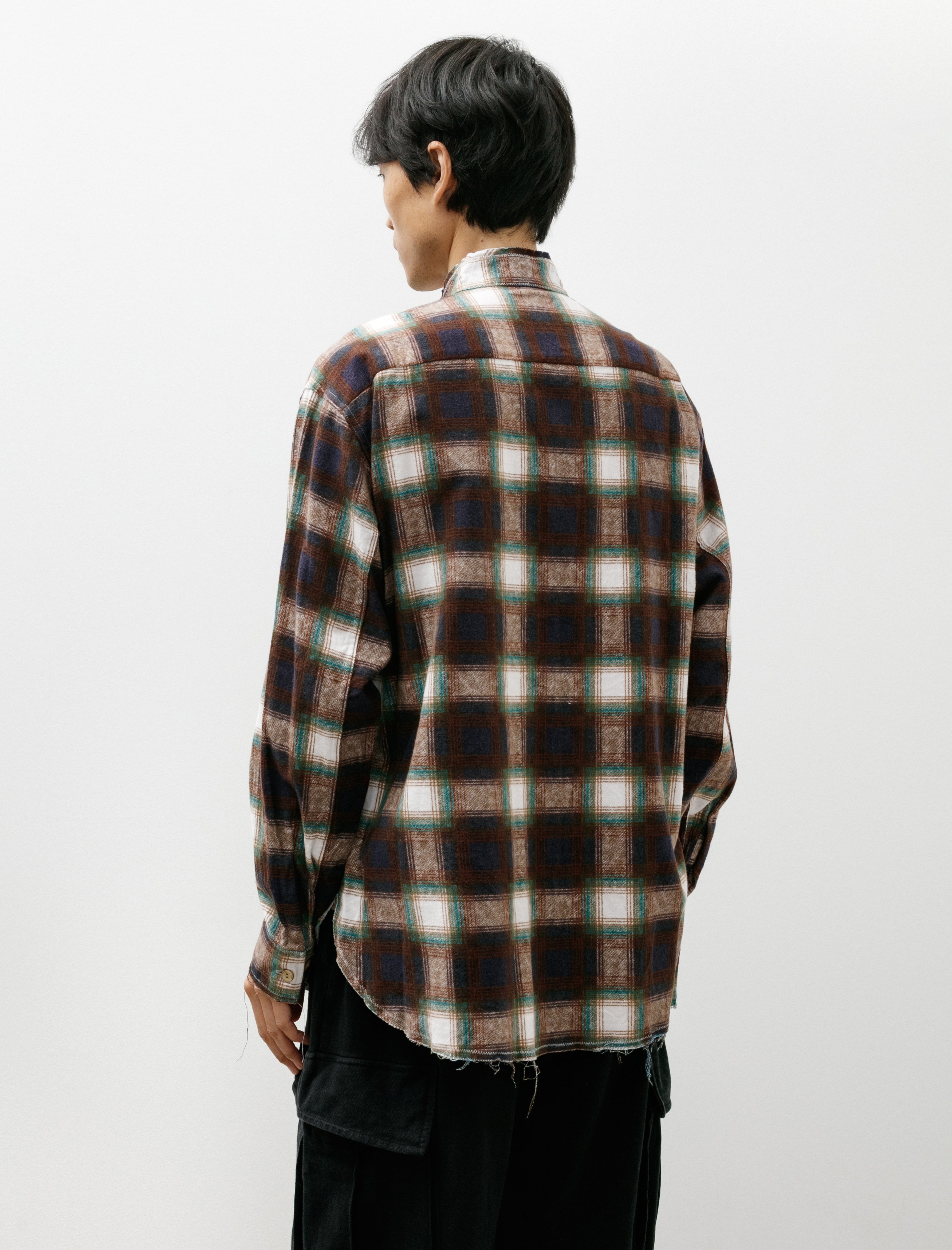 Blackbird Cut Off Collar Work Shirt Green Check