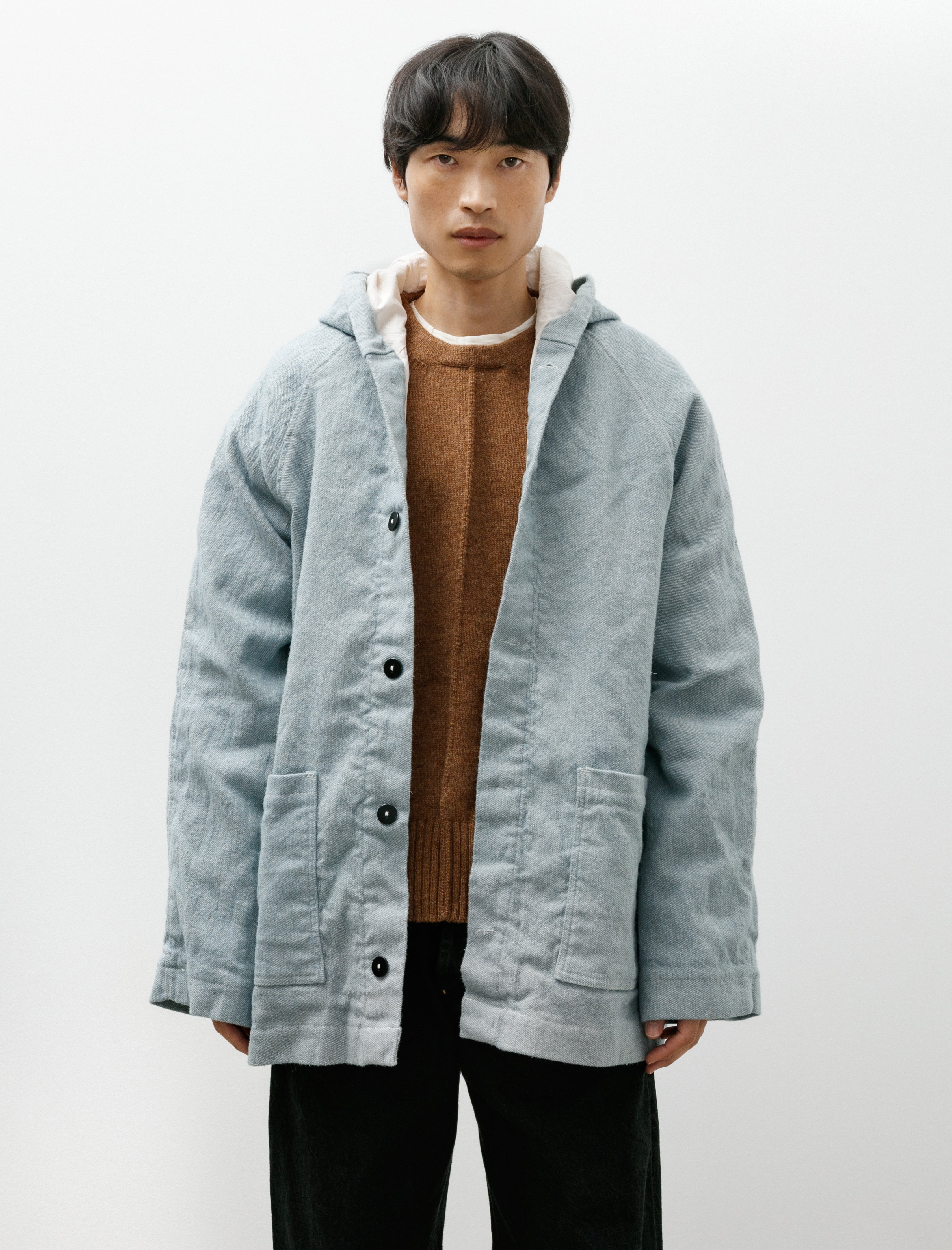 Tender 976 Hooded Drafting Coat Blue Wool Carpet Twill