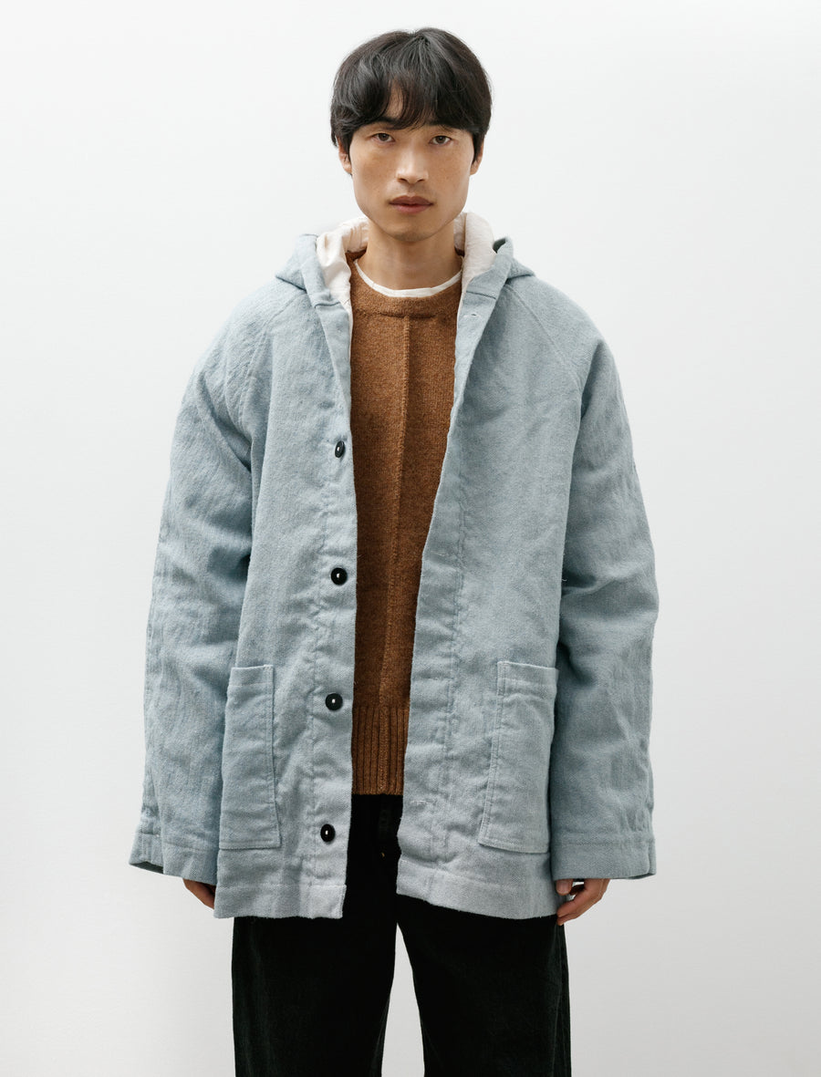 976 Hooded Drafting Coat Blue Wool Carpet Twill - Image 1