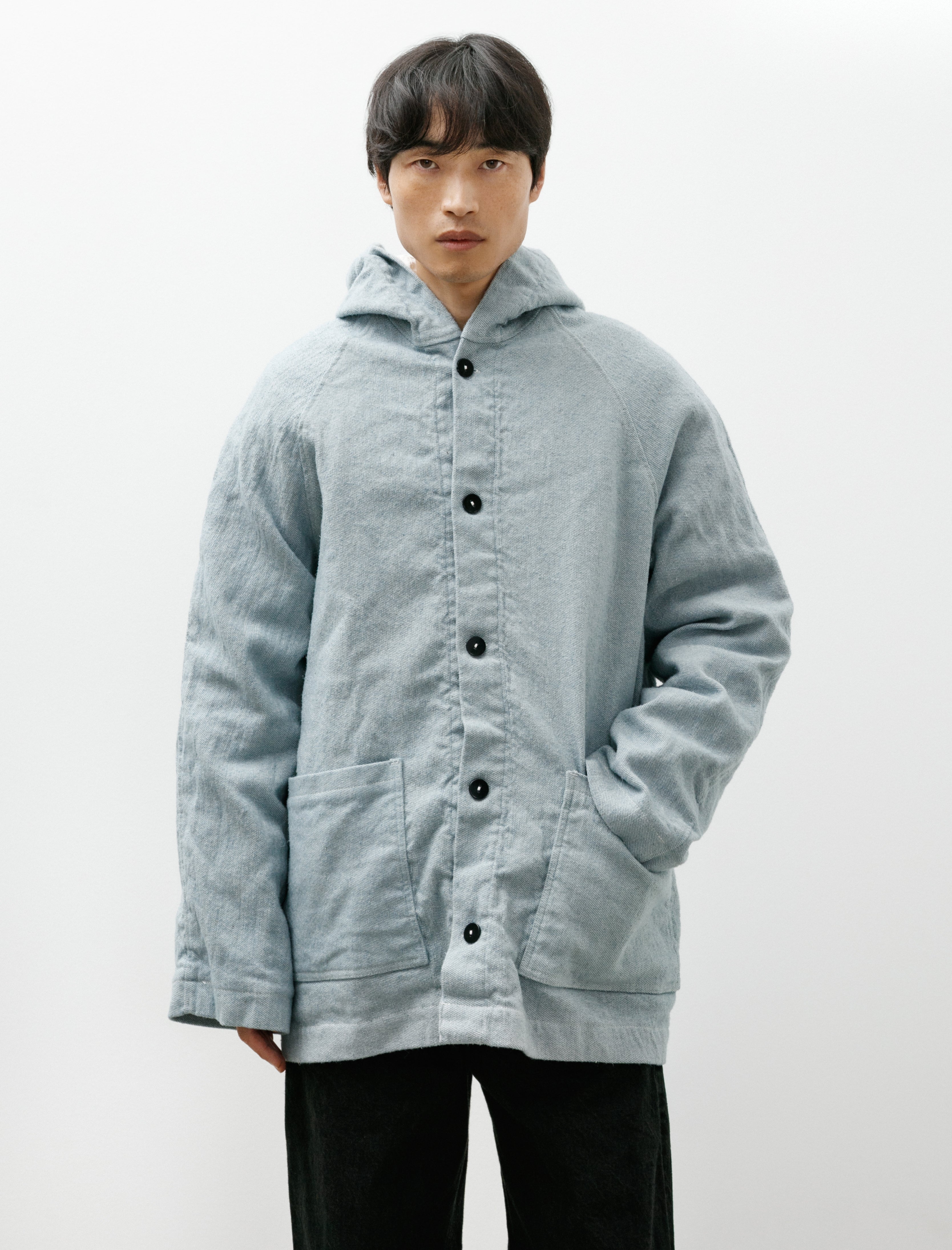 Tender 976 Hooded Drafting Coat Blue Wool Carpet Twill