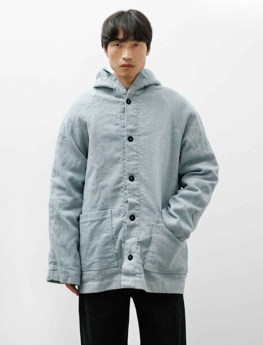 976 Hooded Drafting Coat Blue Wool Carpet Twill - Image 4