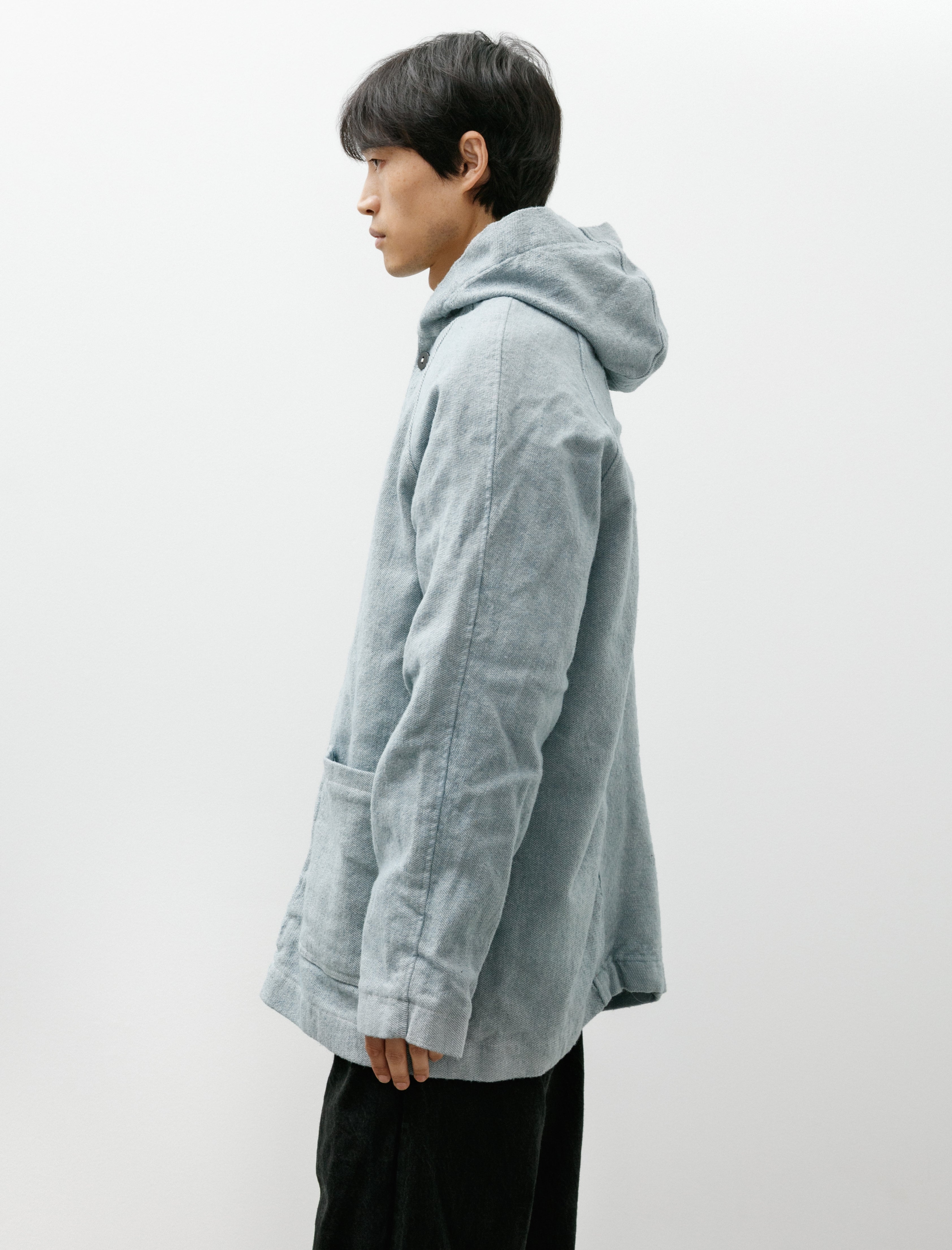 Tender 976 Hooded Drafting Coat Blue Wool Carpet Twill