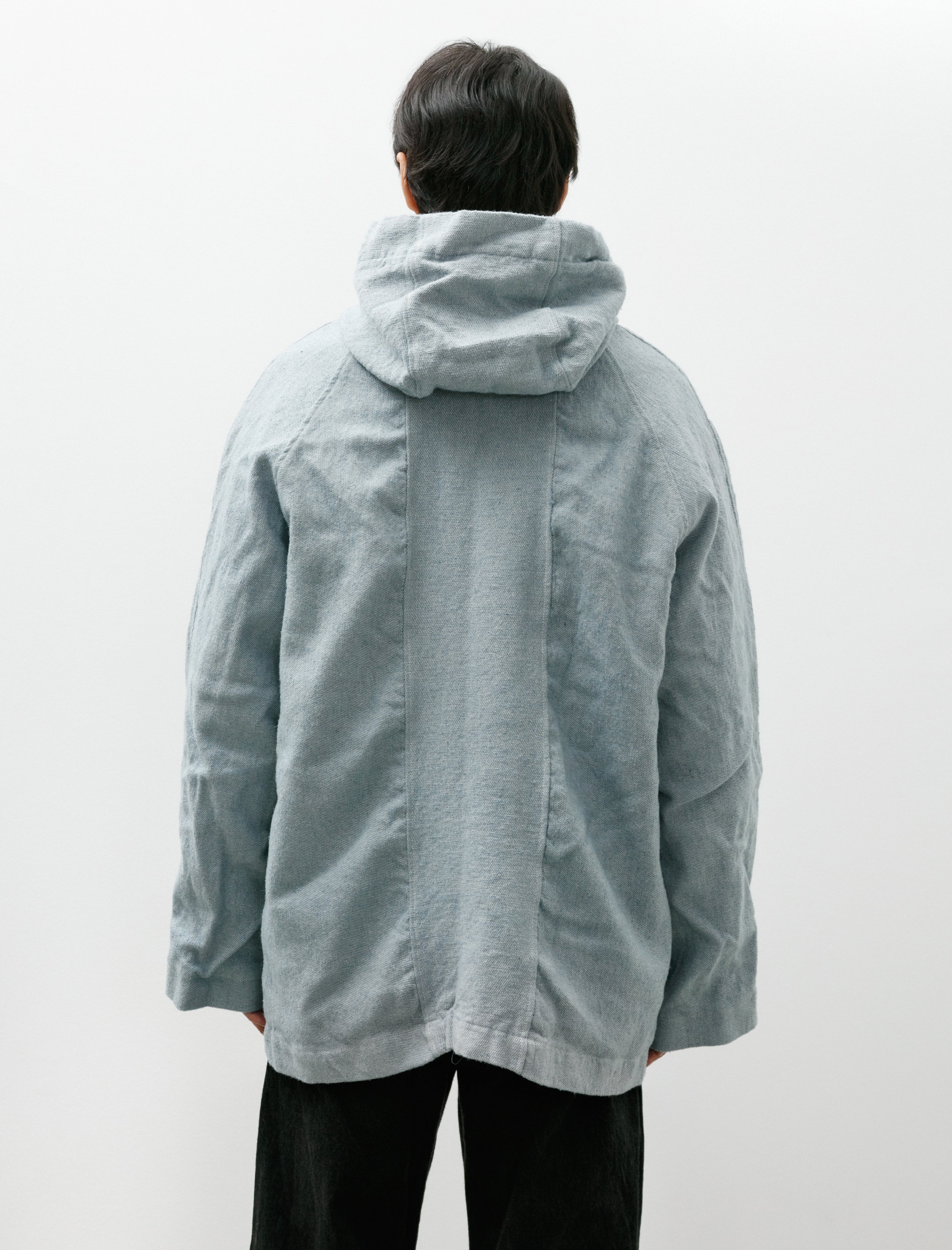 Tender 976 Hooded Drafting Coat Blue Wool Carpet Twill