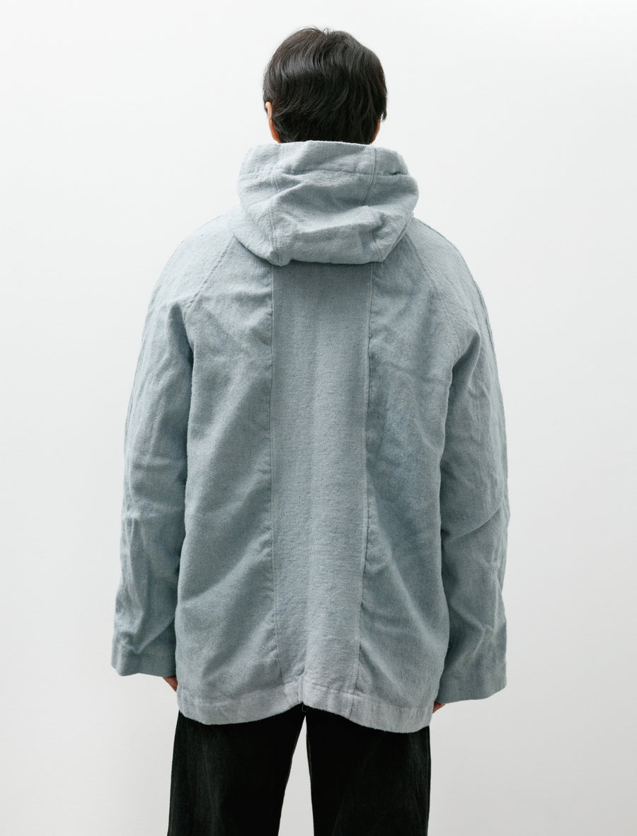 976 Hooded Drafting Coat Blue Wool Carpet Twill - Image 2