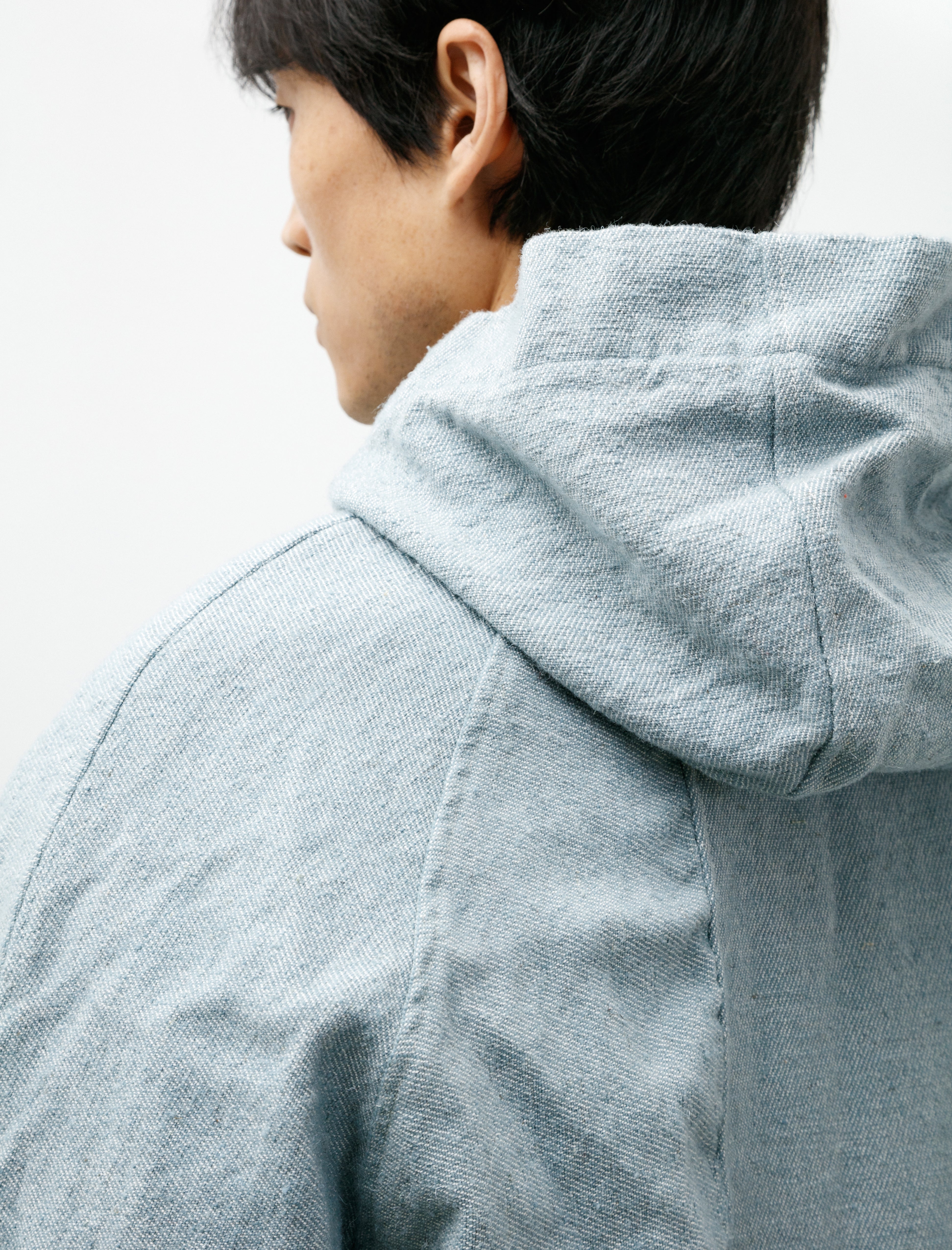 Tender 976 Hooded Drafting Coat Blue Wool Carpet Twill