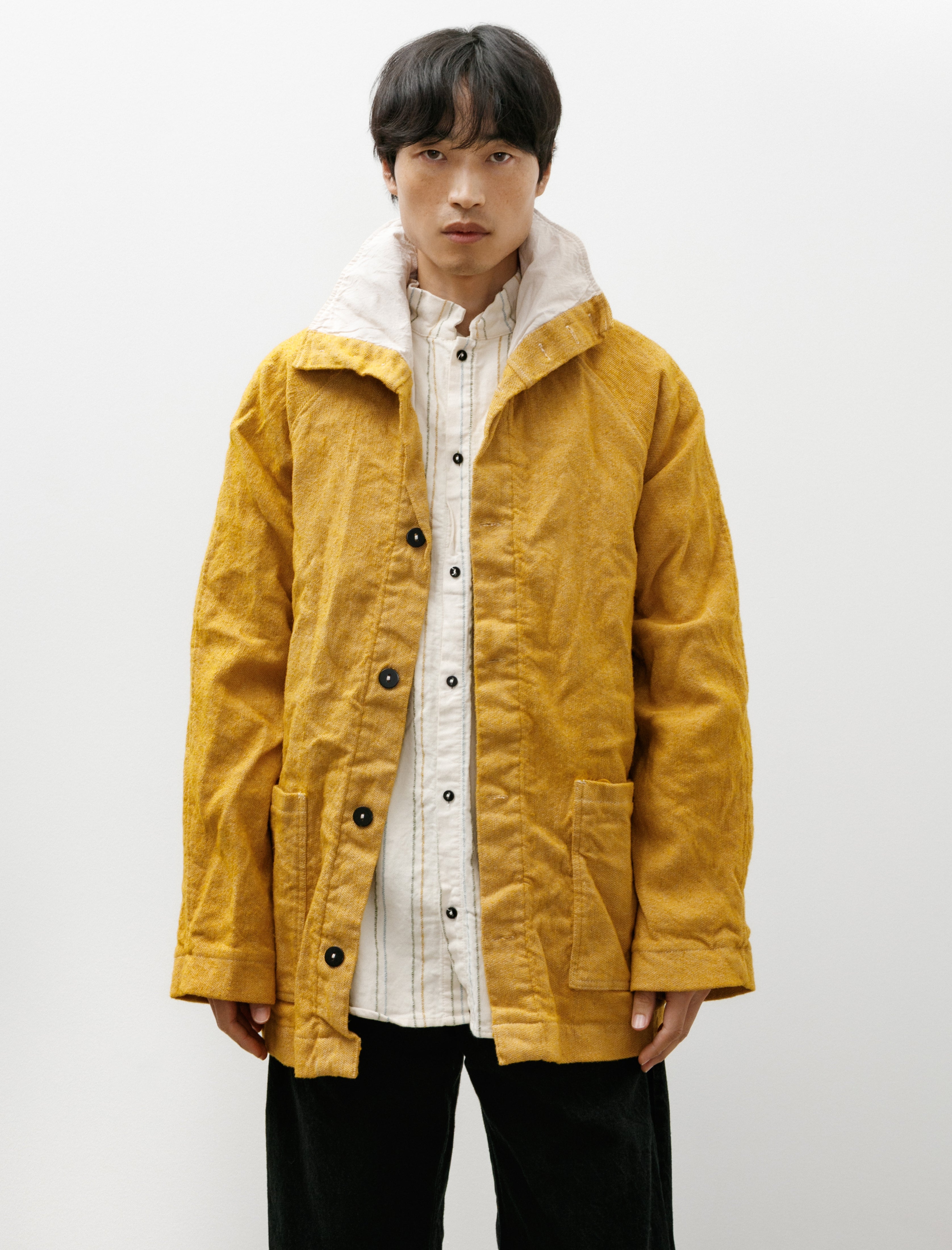 Tender 975 Collared Drafting Coat Yellow Wool Carpet Twill