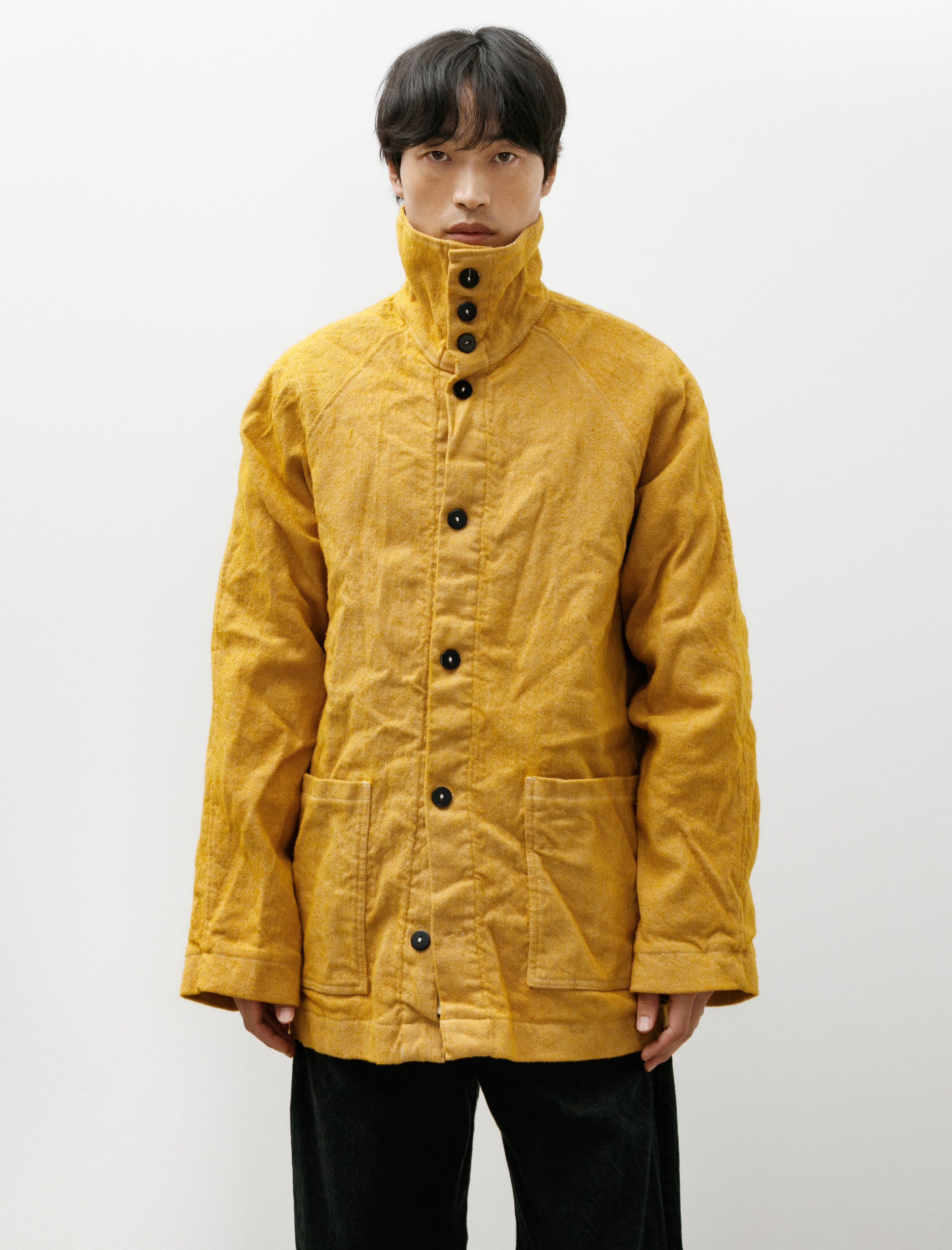 Tender 975 Collared Drafting Coat Yellow Wool Carpet Twill
