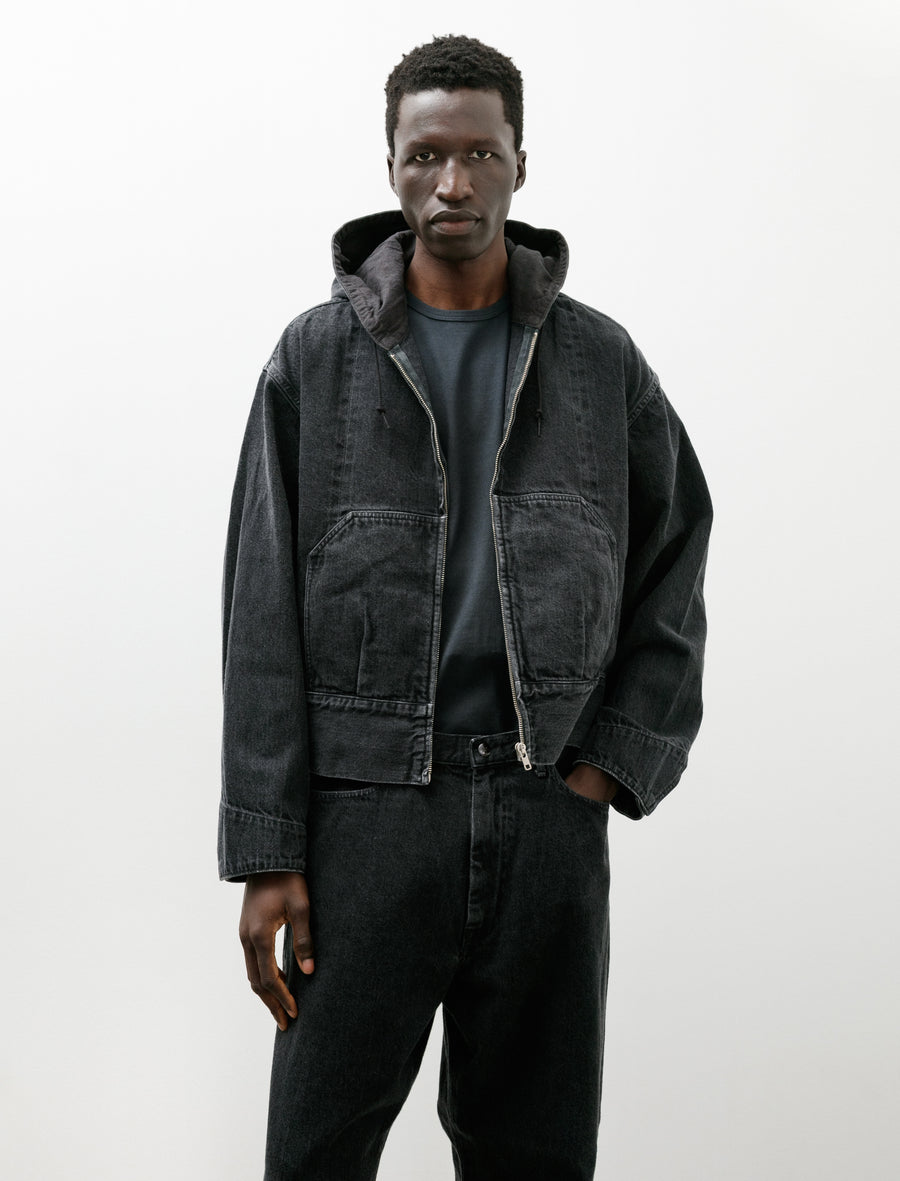 Hooded Denim Blouson Hand Faded Black - Image 1