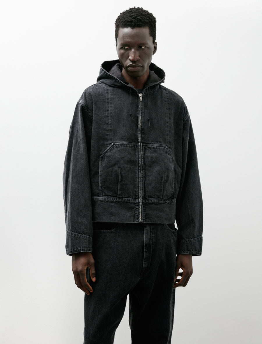 Hooded Denim Blouson Hand Faded Black - Image 4