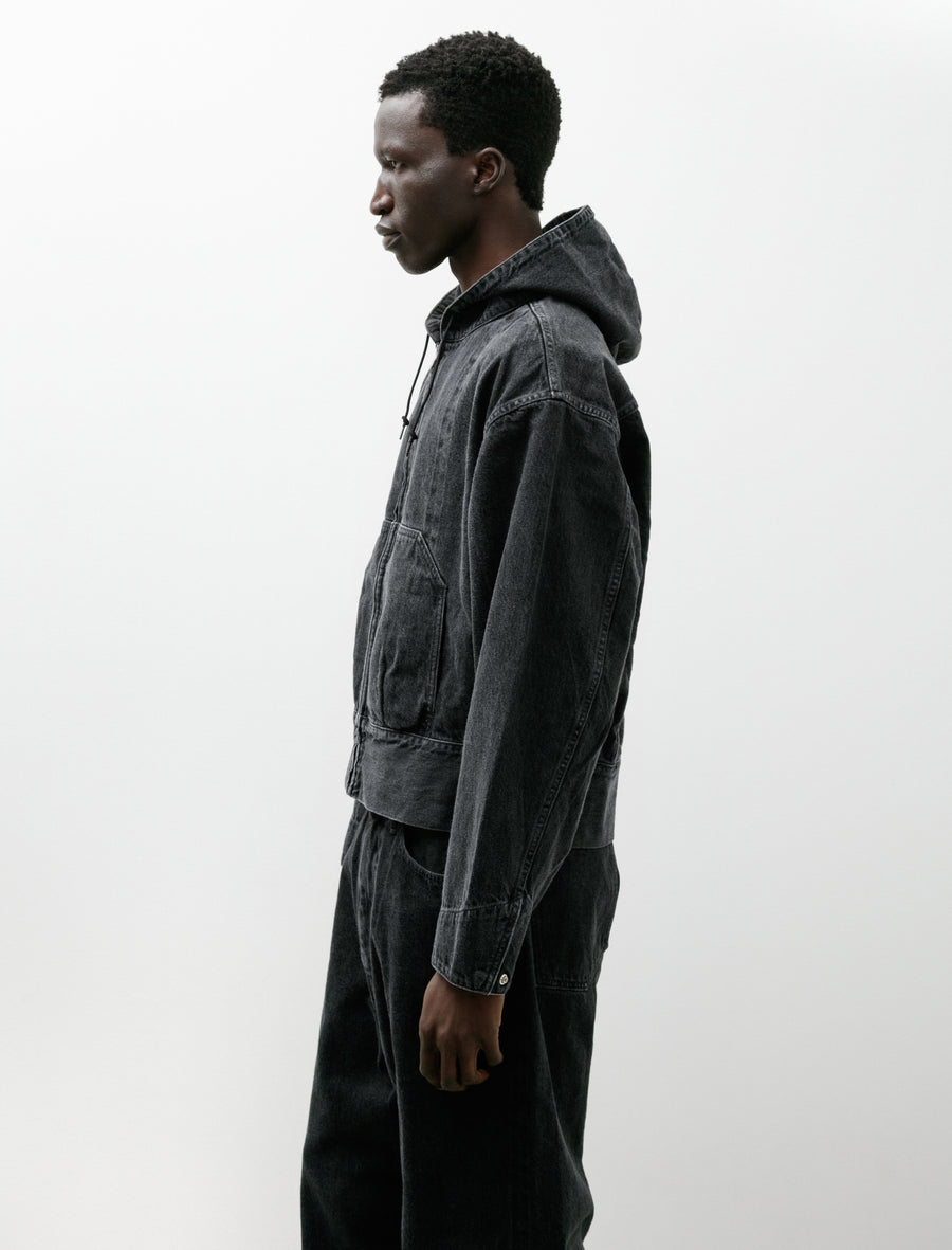 Hooded Denim Blouson Hand Faded Black - Image 3